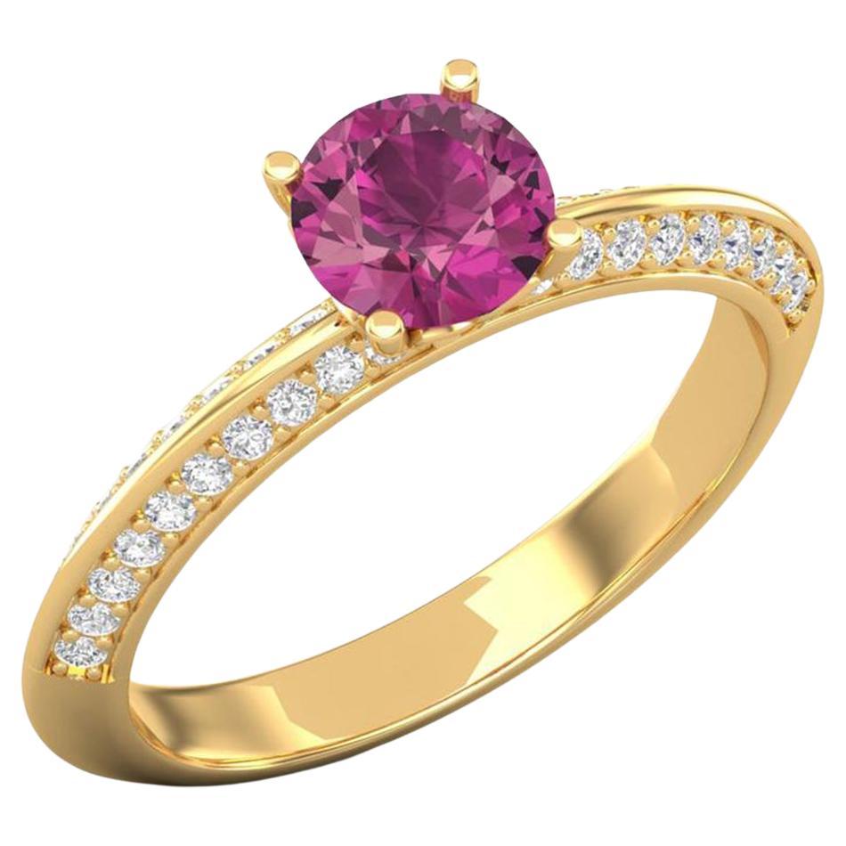 14 K Gold Pink Rubellite Tourmaline Ring / Diamond Solitaire Ring / Ring for Her For Sale