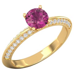 Bague solitaire en or 14 carats avec tourmaline rose et rubellite et diamants pour elle