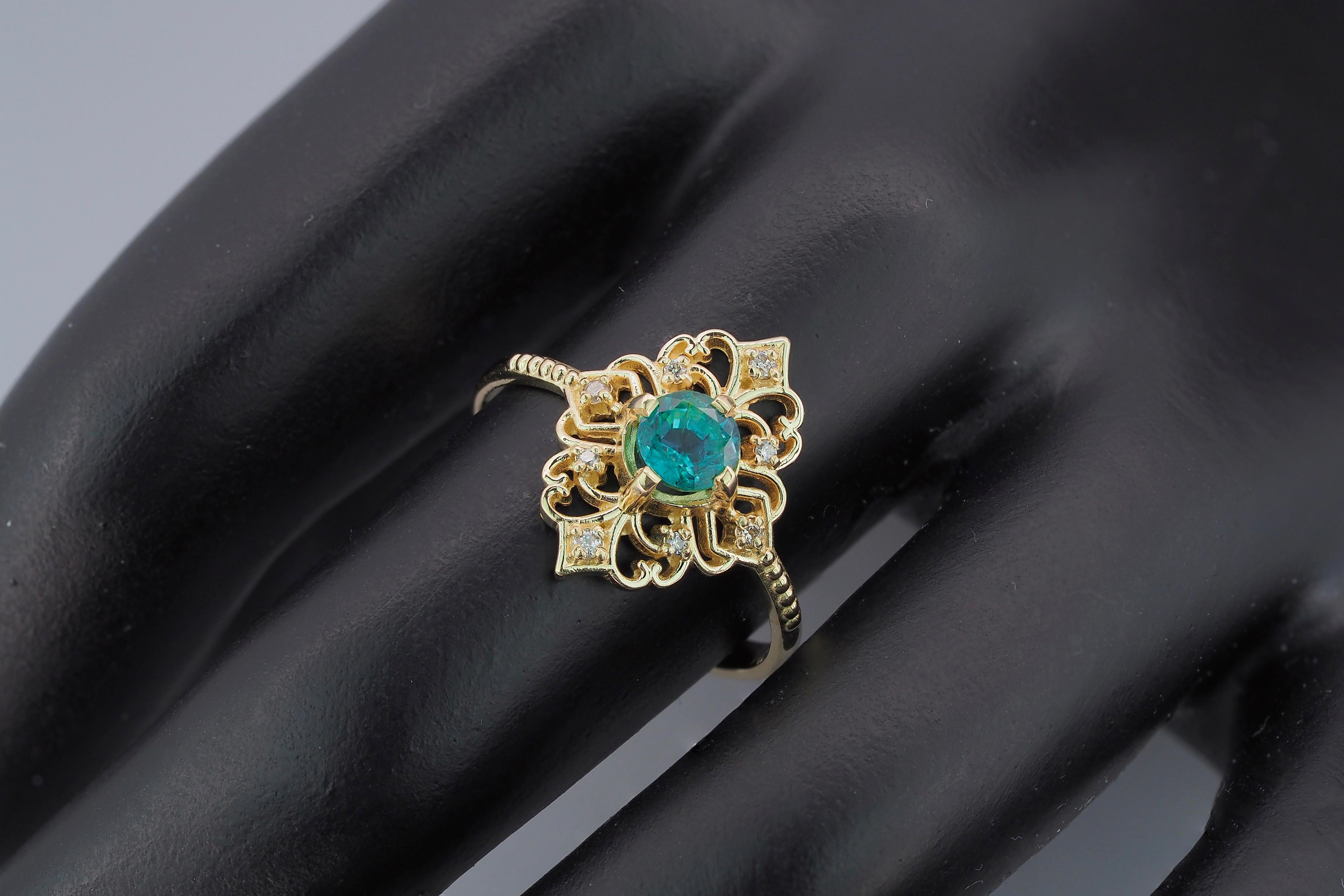 14 K Gold Ring with Emerald and Diamonds 1