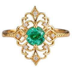 panchaloha ring 14 K Gold Ring with Emerald and Diamonds
