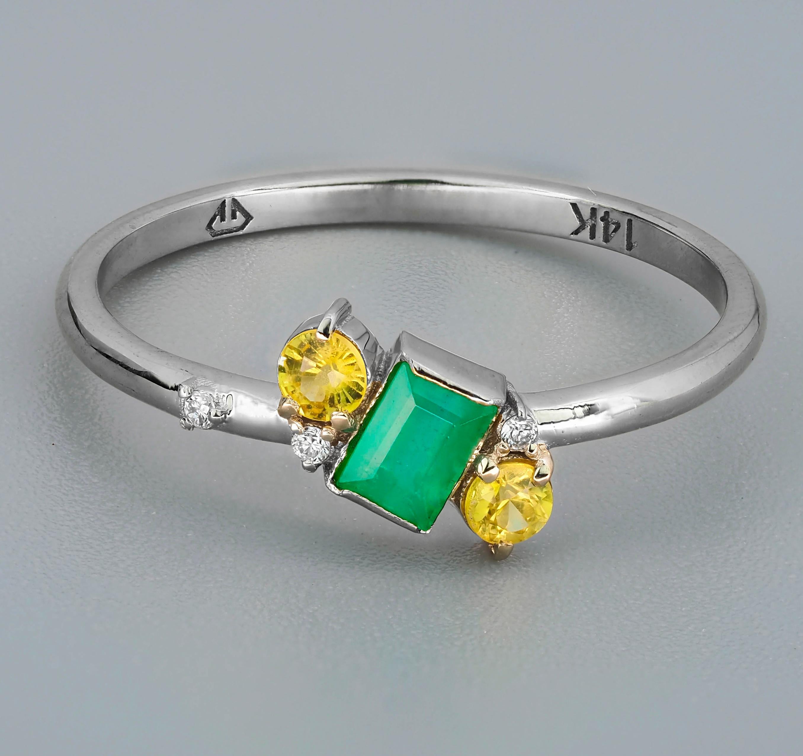 For Sale:  14 K Gold Ring with Emerald, Diamonds and Sapphires 3