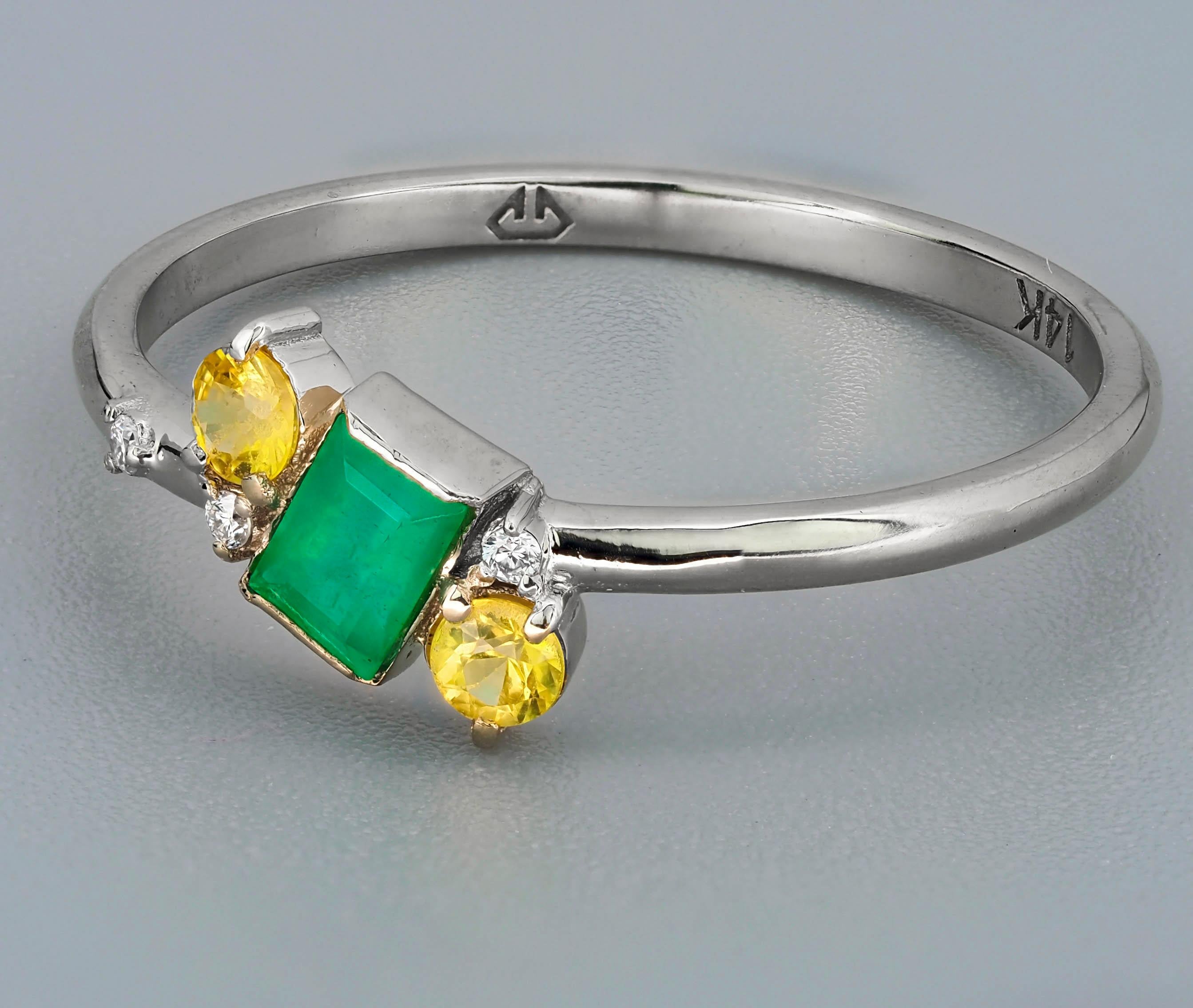 For Sale:  14 K Gold Ring with Emerald, Diamonds and Sapphires 4