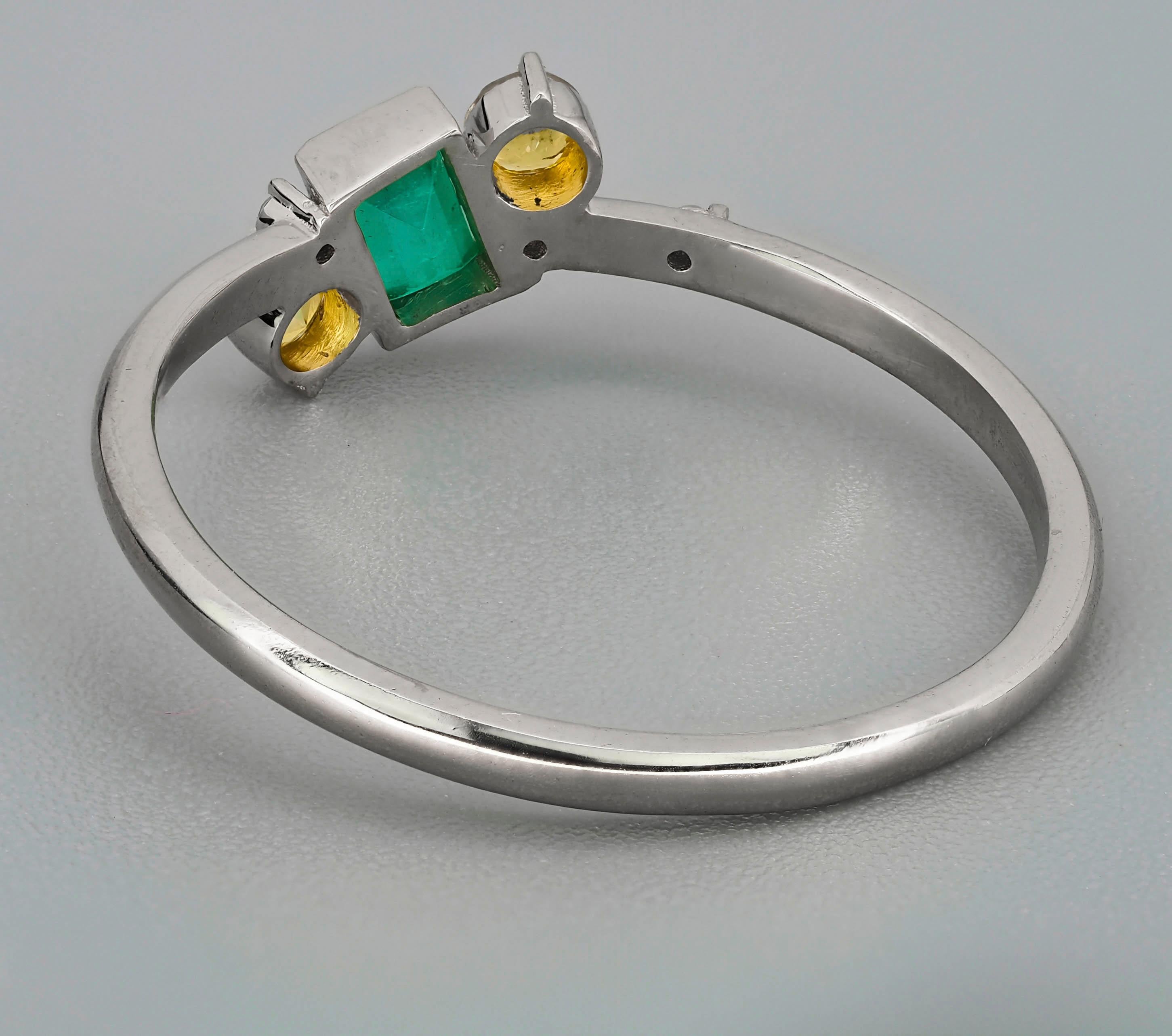 For Sale:  14 K Gold Ring with Emerald, Diamonds and Sapphires 5