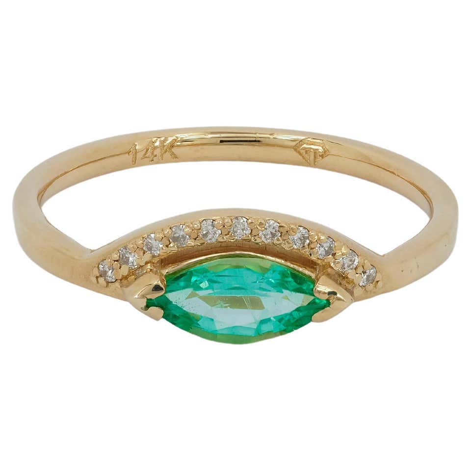Ella Gafter Marquise Emerald Diamond Band Ring For Sale at 1stDibs