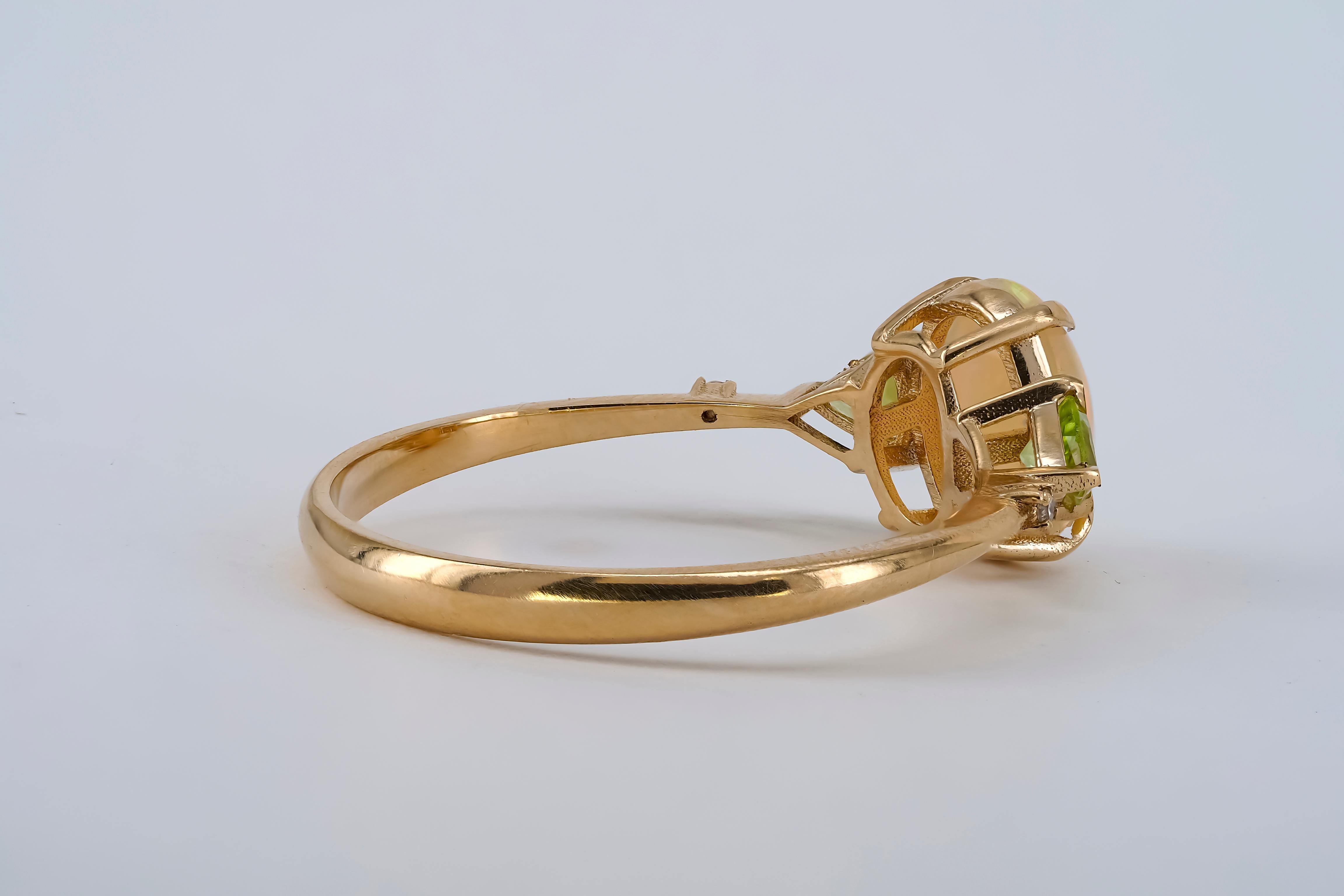 14 k gold ring with opal, peridot, diamonds.  For Sale 4
