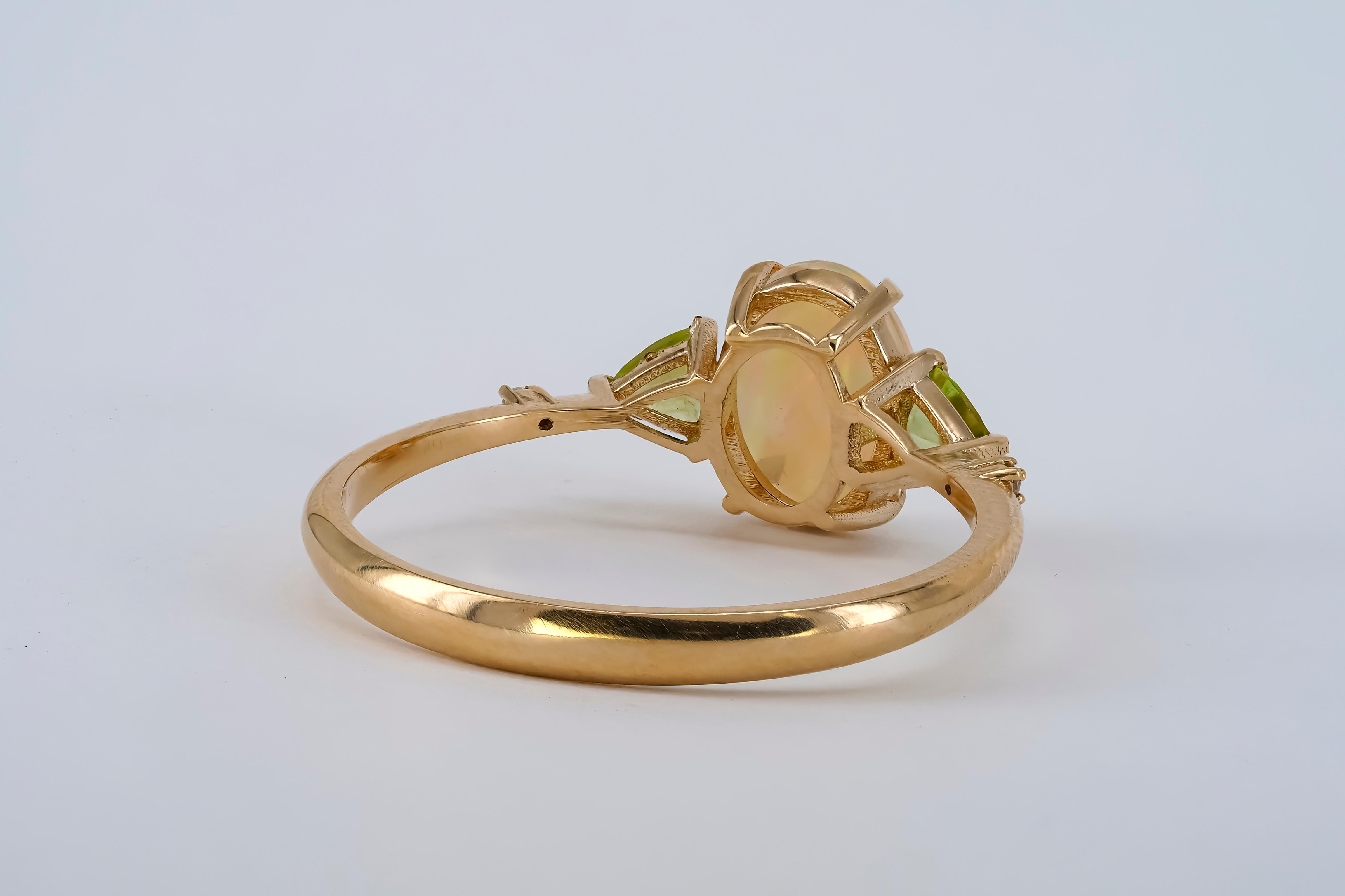 Ring aus 14 Karat Gold mit Opal, Peridot und Diamanten.  im Angebot 3