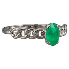 Used Emerald and diamonds 14k gold ring. Oval emerald gold ring.