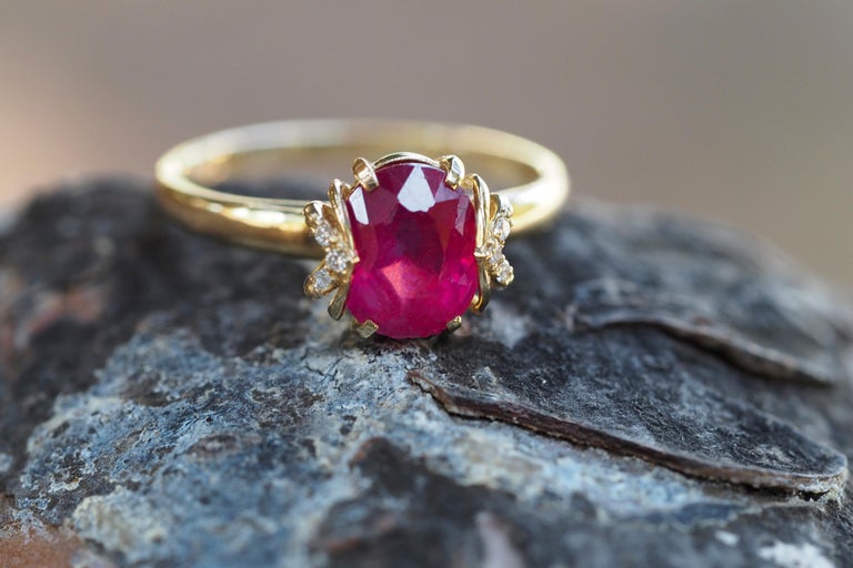 For Sale:  14 K Gold Ring with Ruby and Diamonds 2