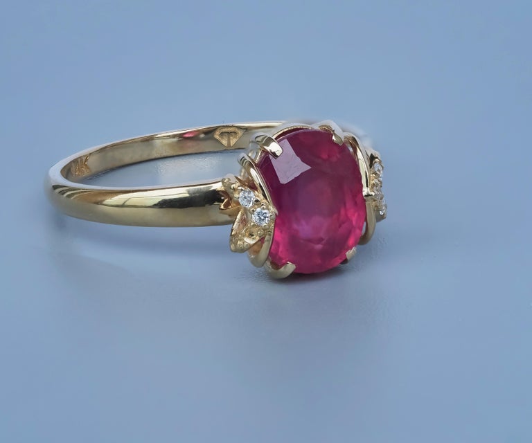For Sale:  14 K Gold Ring with Ruby and Diamonds 4