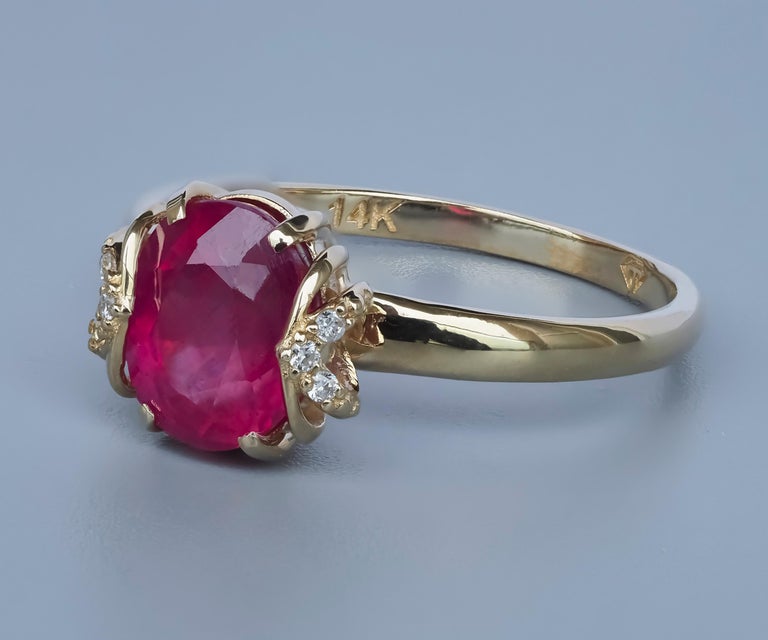 For Sale:  14 K Gold Ring with Ruby and Diamonds 5