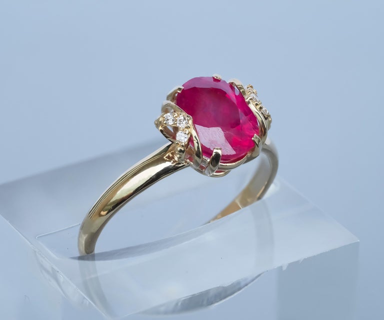 For Sale:  14 K Gold Ring with Ruby and Diamonds 7
