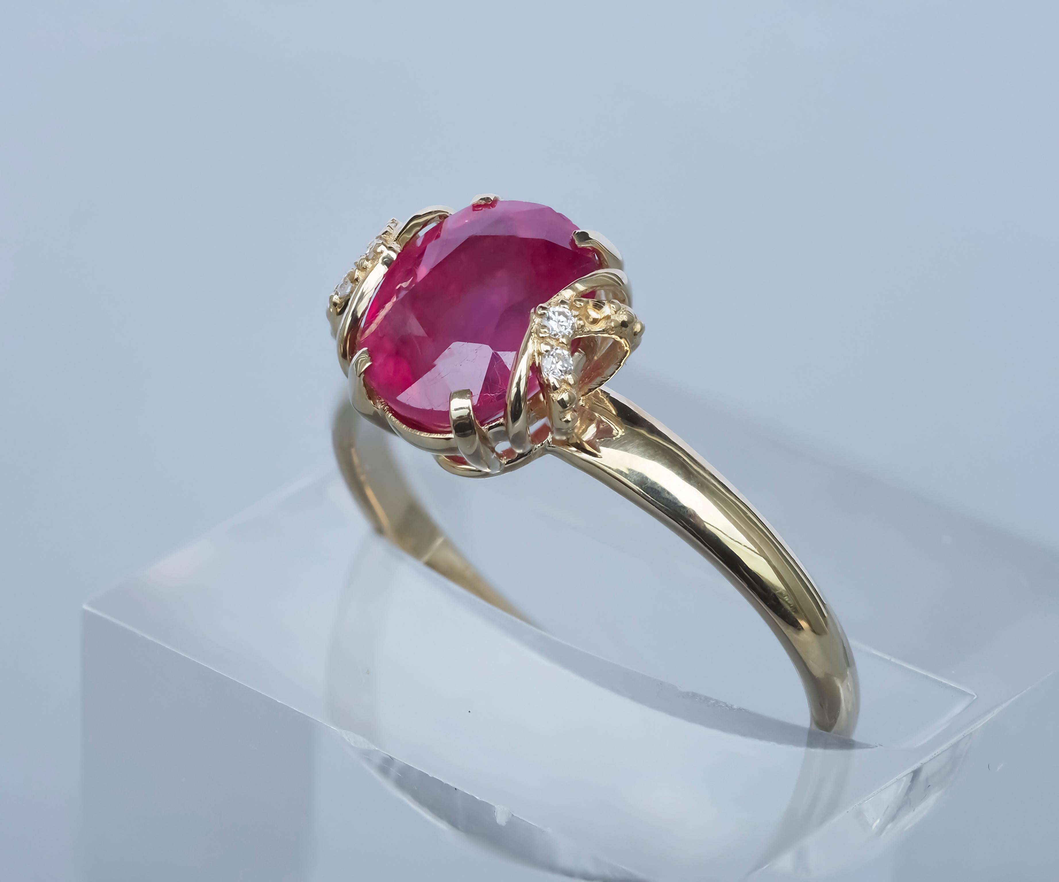 in vendita:  Anello in oro 14k con rubino e diamanti. Anello con rubino ovale! 8