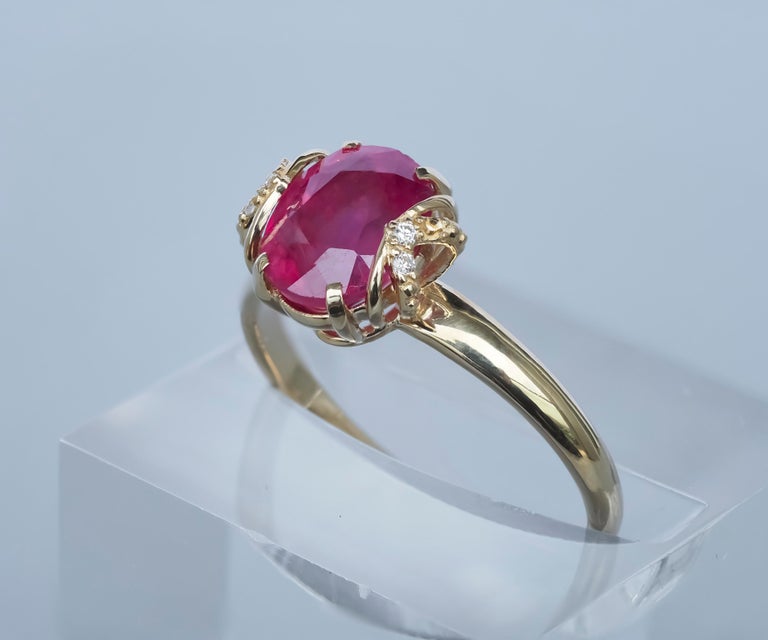 For Sale:  14 K Gold Ring with Ruby and Diamonds 8