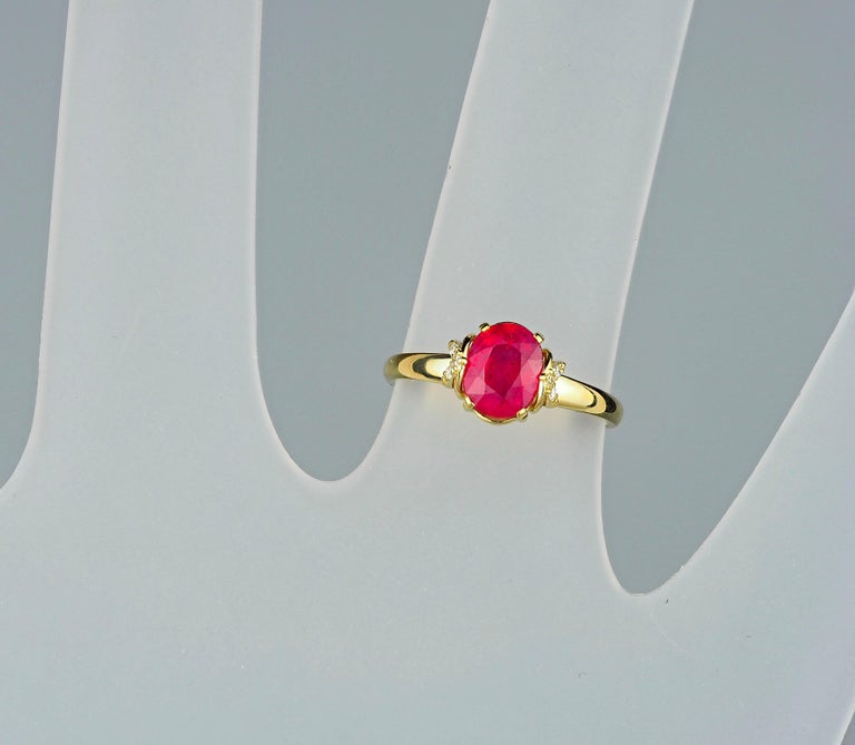 For Sale:  14 K Gold Ring with Ruby and Diamonds 9