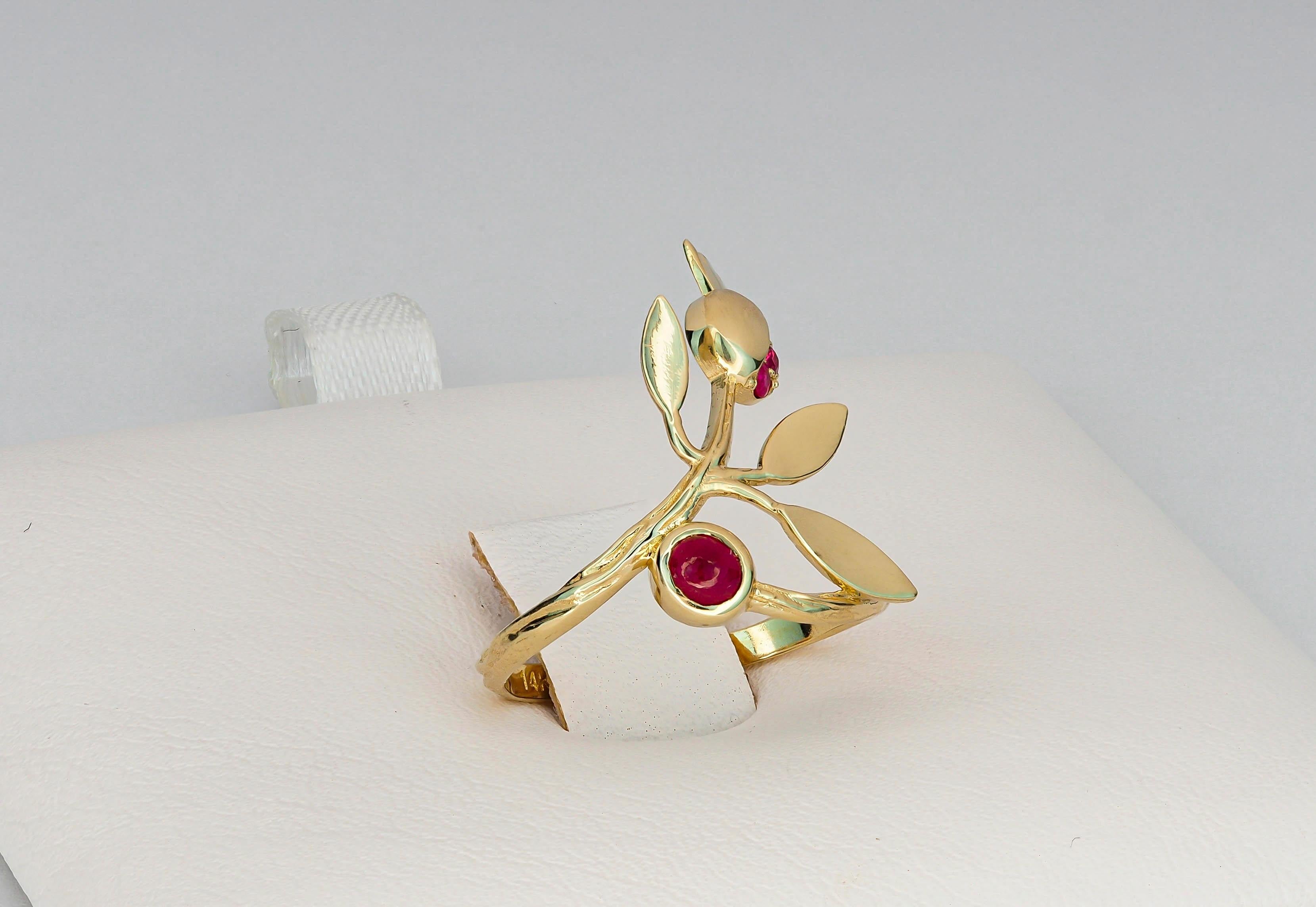 For Sale:  14 karat Gold Ring with Ruby, Sapphires. Pomegranate ring. July birthstone ring! 2