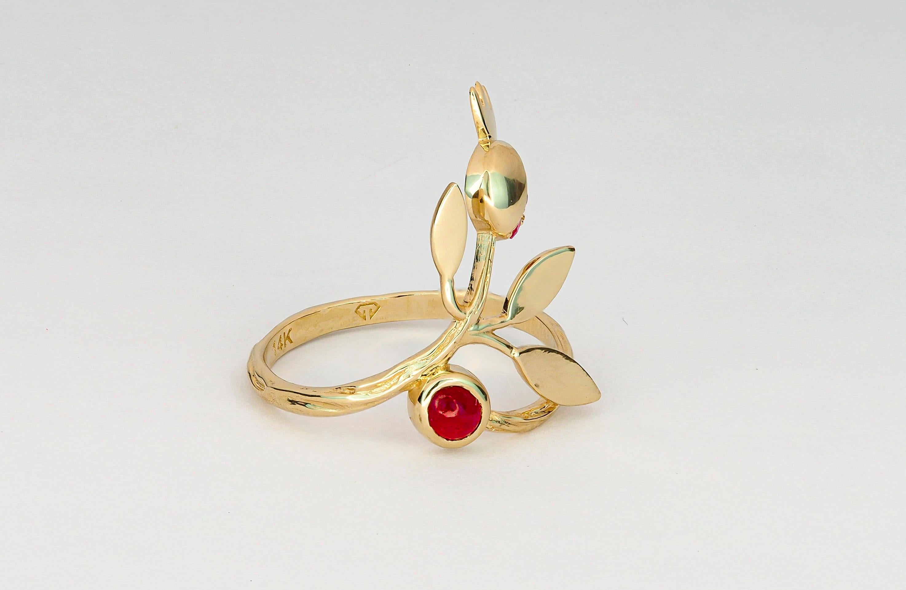 For Sale:  14 karat Gold Ring with Ruby, Sapphires. Pomegranate ring. July birthstone ring! 4