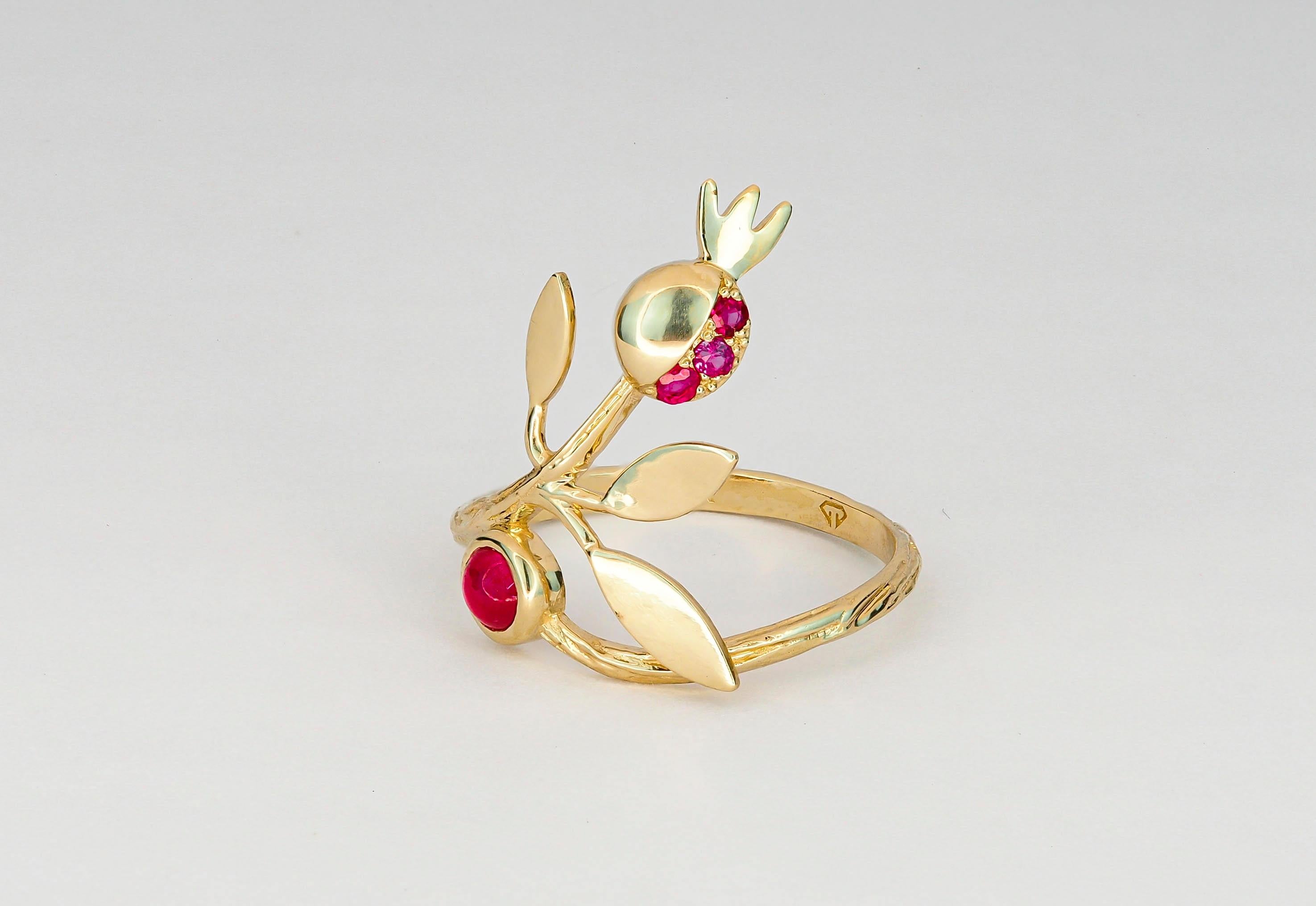 For Sale:  14 karat Gold Ring with Ruby, Sapphires. Pomegranate ring. July birthstone ring! 6