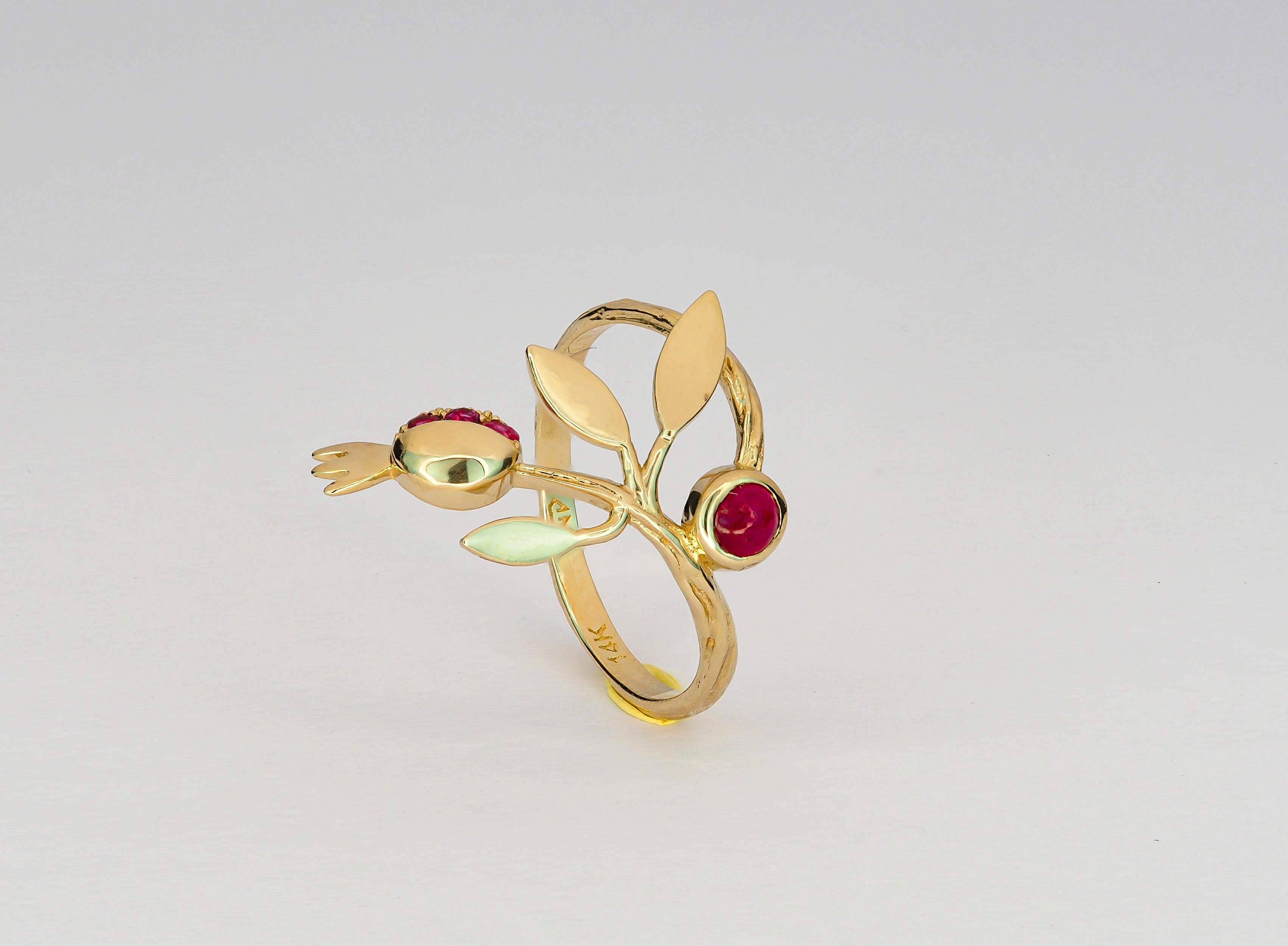 For Sale:  14 karat Gold Ring with Ruby, Sapphires. Pomegranate ring. July birthstone ring! 7