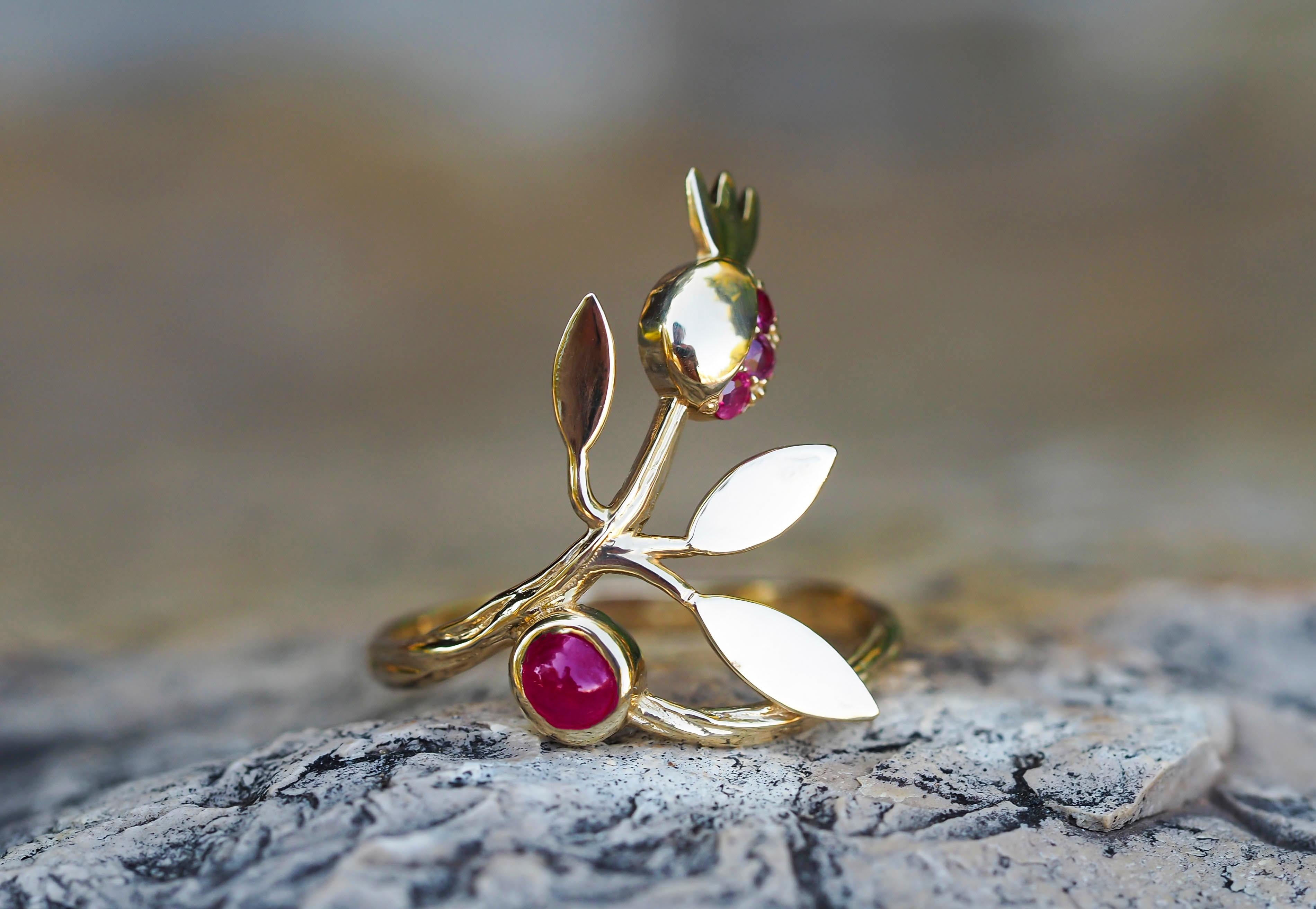 For Sale:  14 karat Gold Ring with Ruby, Sapphires. Pomegranate ring. July birthstone ring! 9