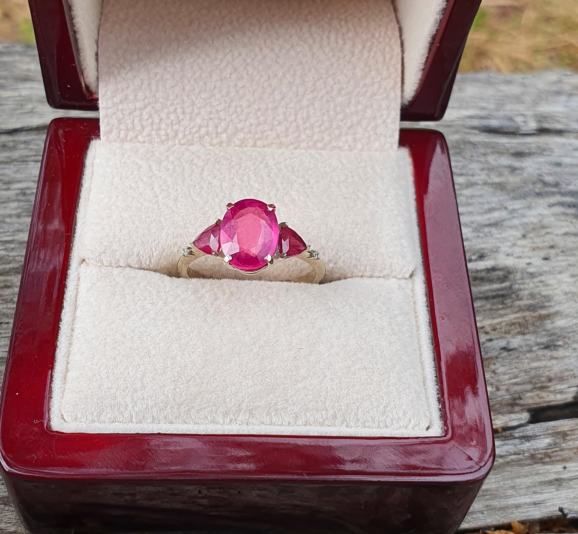 For Sale:  14 karat Gold Ring with Ruby and Diamonds 9