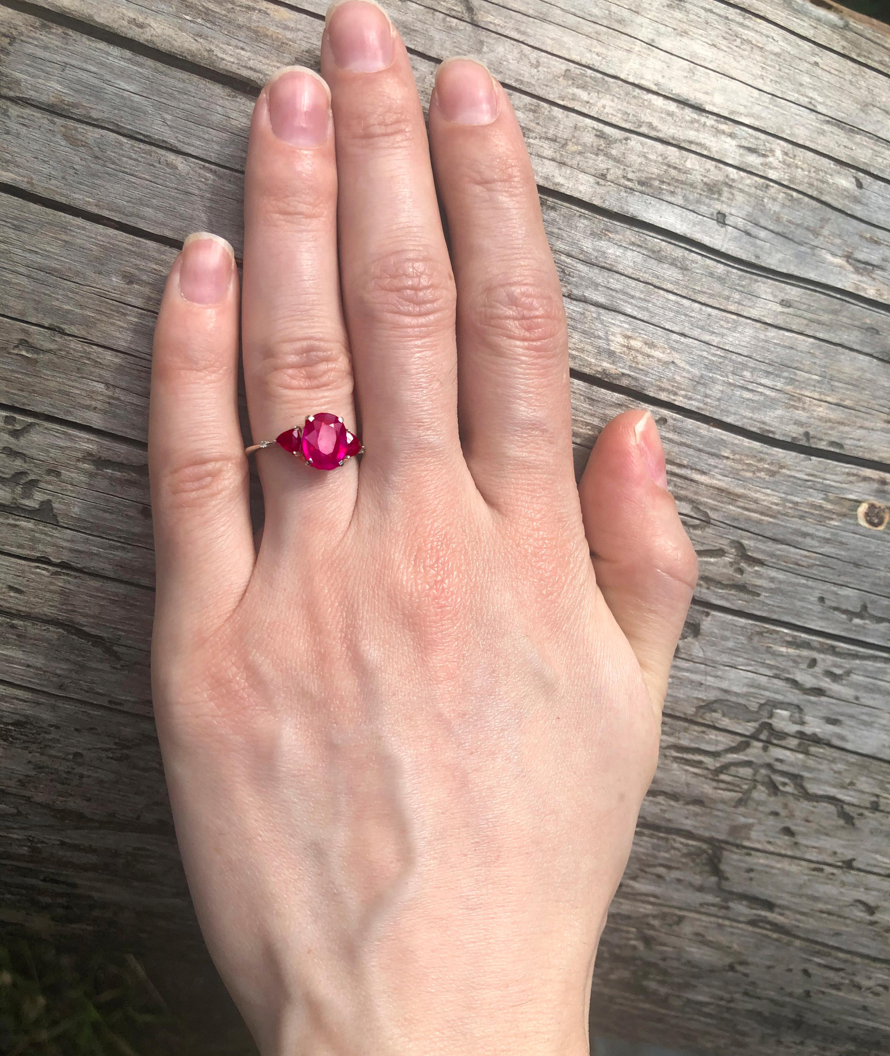 For Sale:  14 karat Gold Ring with Ruby and Diamonds 10
