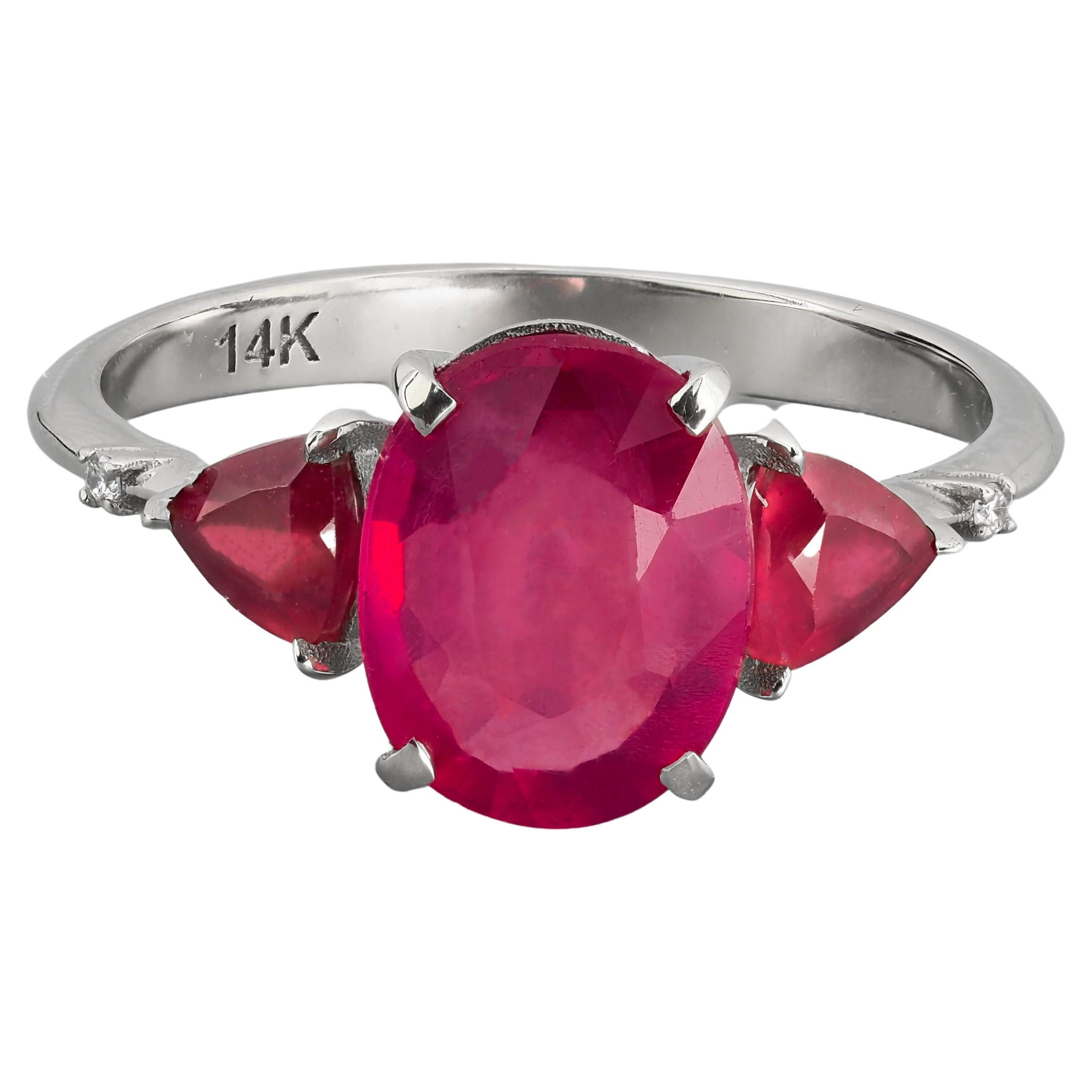 For Sale:  14 karat Gold Ring with Ruby and Diamonds