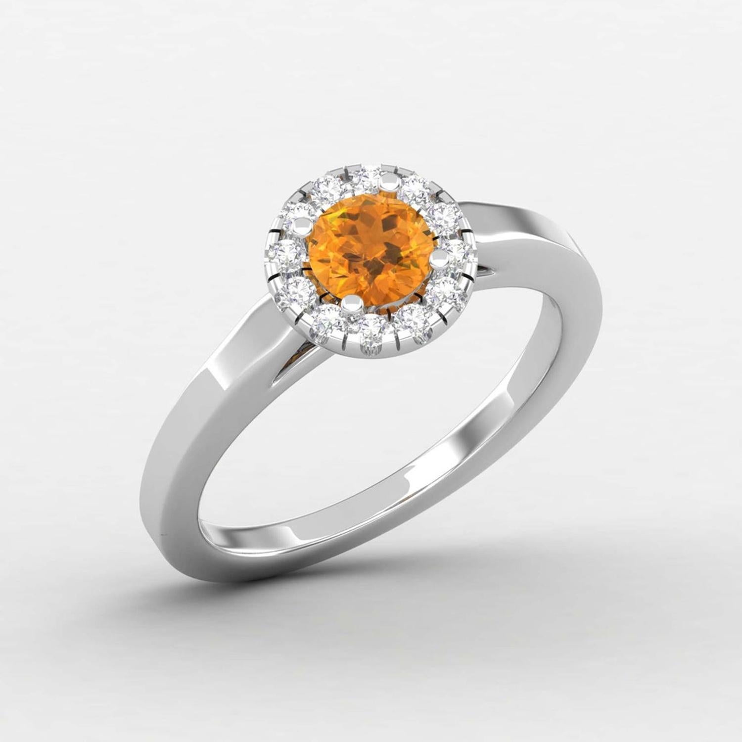 Round Cut 14 K Gold Round 5 MM Citrine Ring / 1.5 MM Round Diamond Ring / Solitaire Ring For Sale