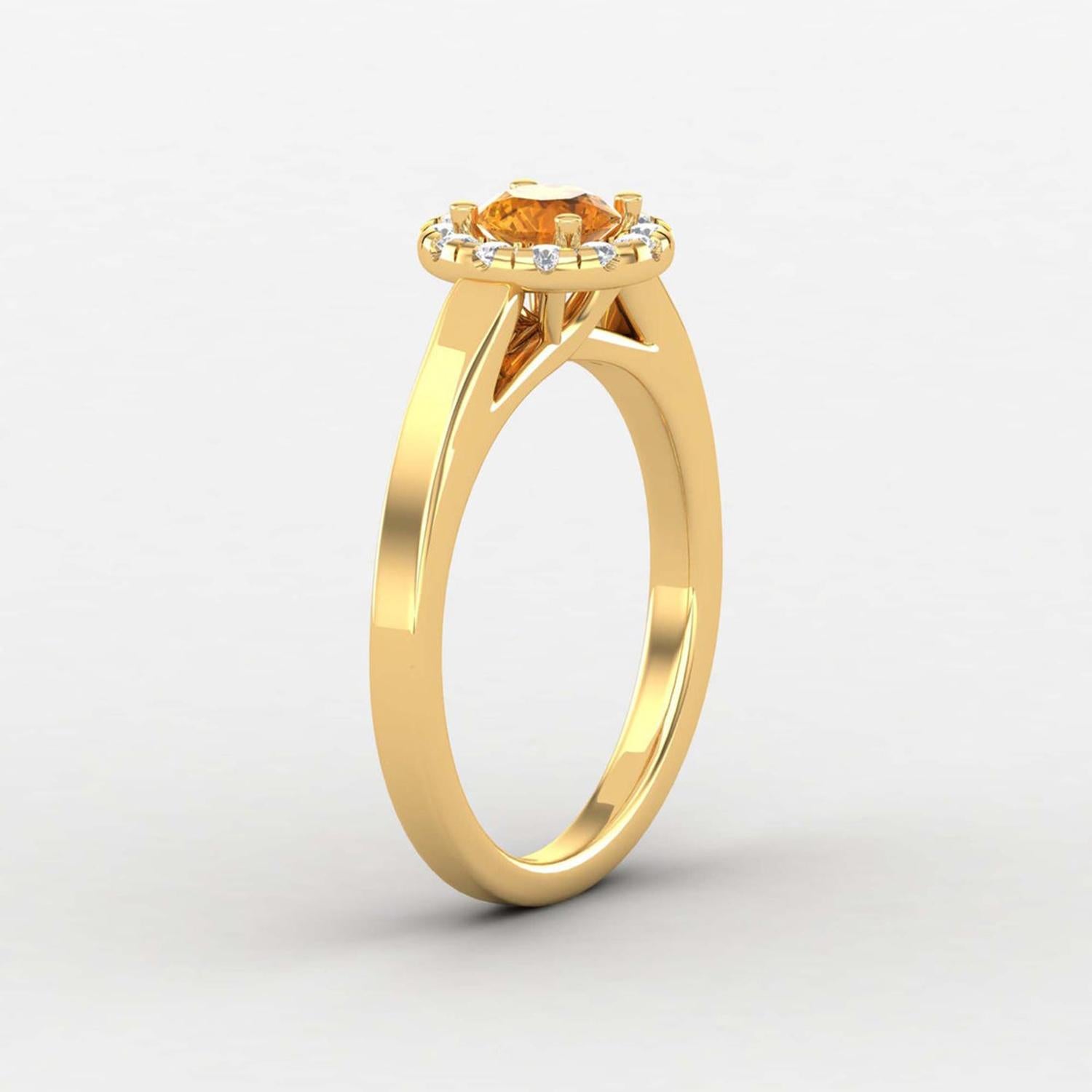 14 K Gold Round 5 MM Citrine Ring / 1.5 MM Round Diamond Ring / Solitaire Ring In New Condition For Sale In Jaipur, RJ