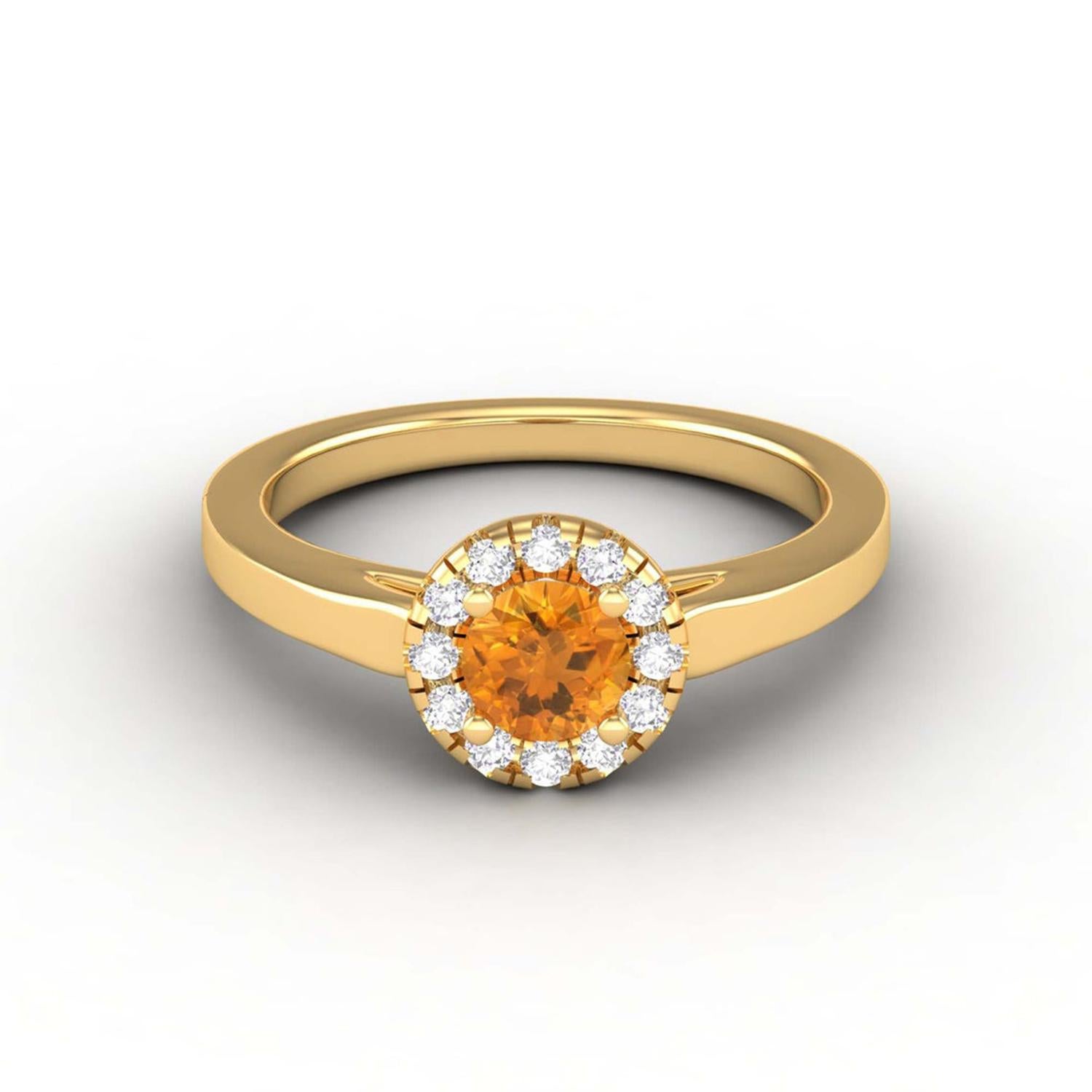 14 K Gold Round 5 MM Citrine Ring / 1.5 MM Round Diamond Ring / Solitaire Ring For Sale 1