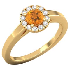 14 K Gold Round 5 MM Citrine Ring / 1.5 MM Round Diamond Ring / Solitaire Ring