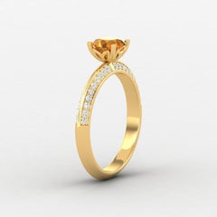 14 K Gold Yellow Citrine Ring / Diamond Solitaire Ring / Engagement Ring for Her