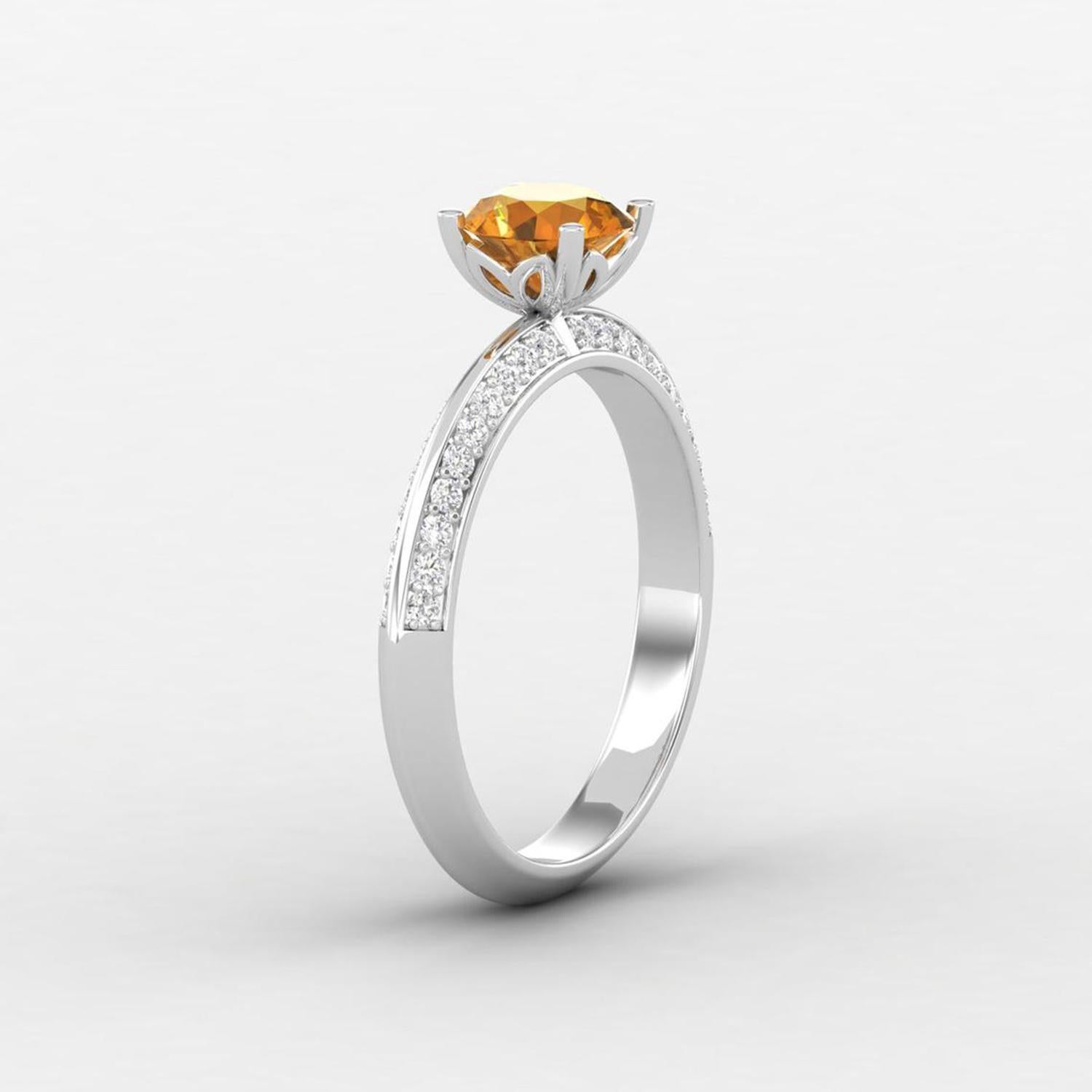 Women's 14 K Gold Yellow Citrine Ring / Diamond Solitaire Ring / Engagement Ring for Her For Sale