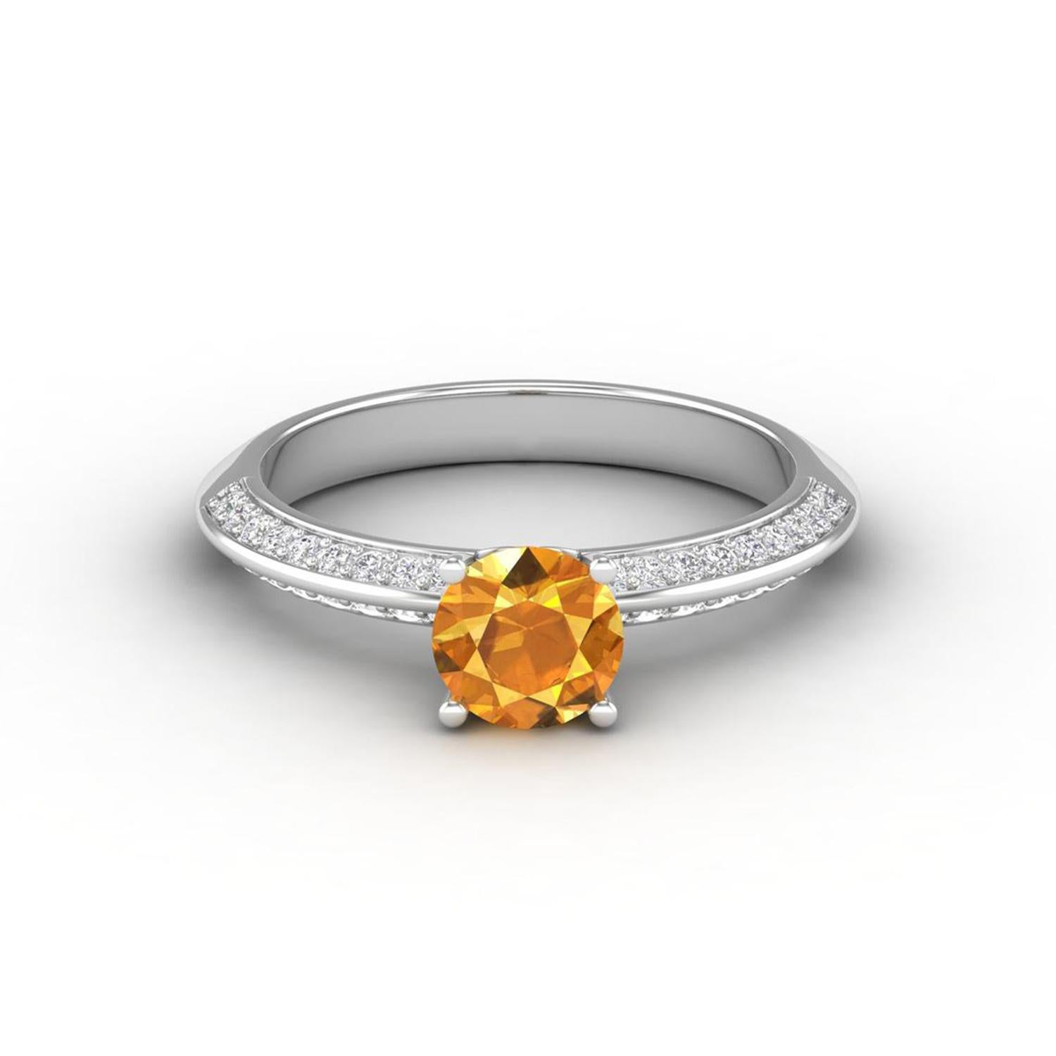 14 K Gold Yellow Citrine Ring / Diamond Solitaire Ring / Engagement Ring for Her For Sale 1