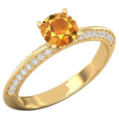Anillo Citrino Amarillo Oro 14 K / Anillo Solitario Diamante / Anillo de Compromiso para Ella
