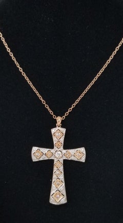 Vintage 14 K Rose Gold "Antiqued" Cross with Natural Light "Pink" Diamonds