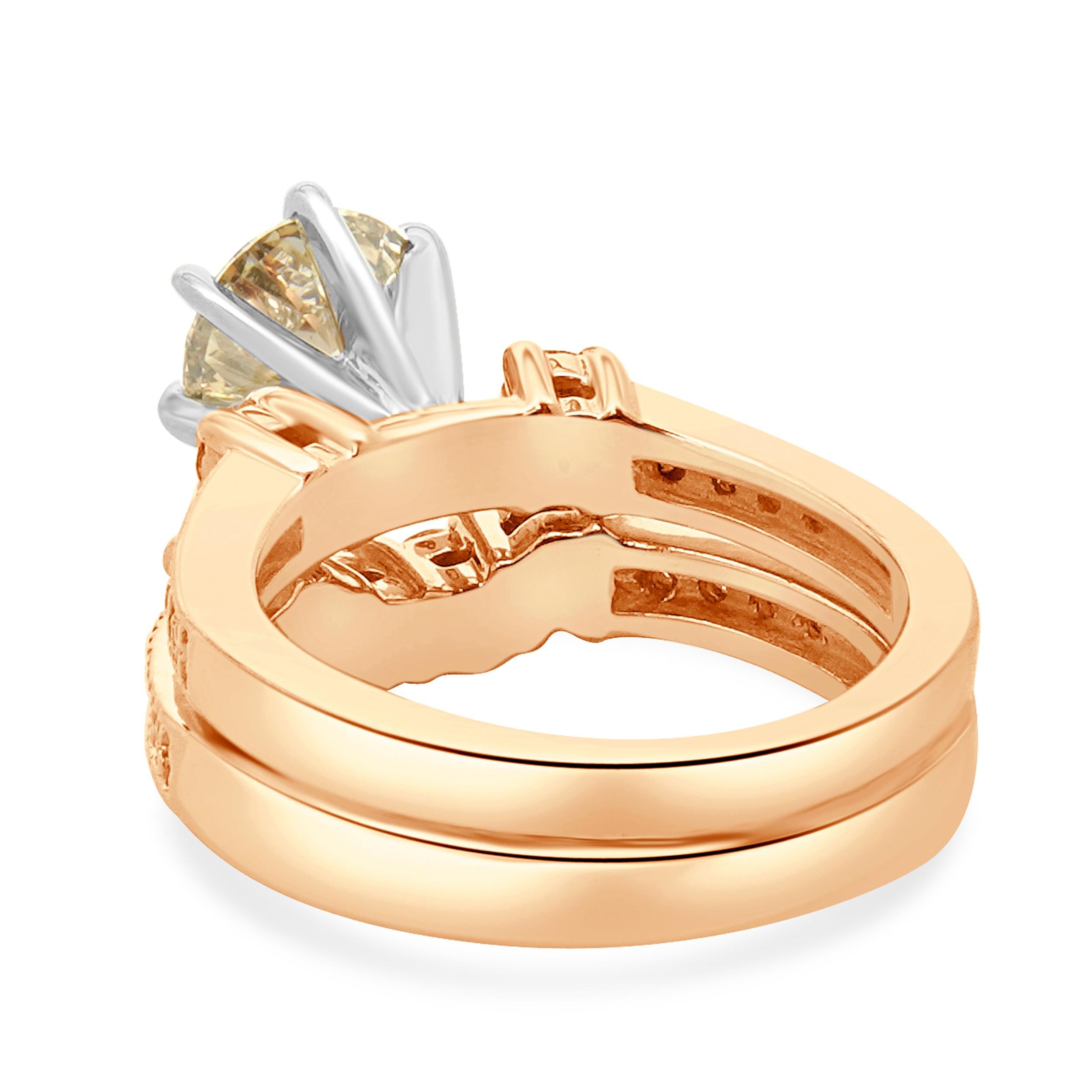 Women's 14 K Rose Gold Champagne Round Brilliant Cut Diamond Engagement Ring For Sale