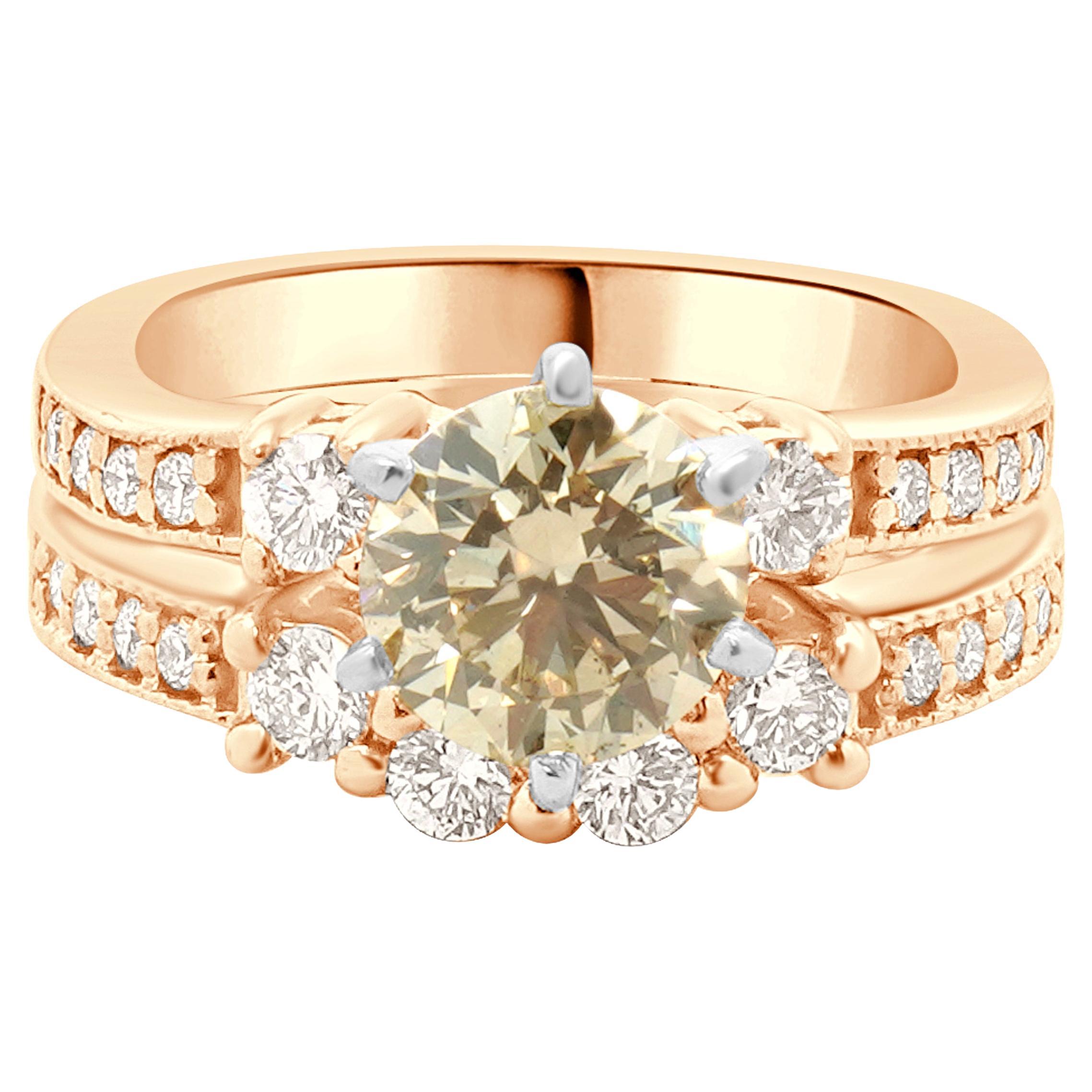 14 K Roségold Champagner-Verlobungsring mit rundem Diamanten im Brillantschliff