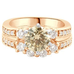 14 K Rose Gold Champagne Round Brilliant Cut Diamond Engagement Ring