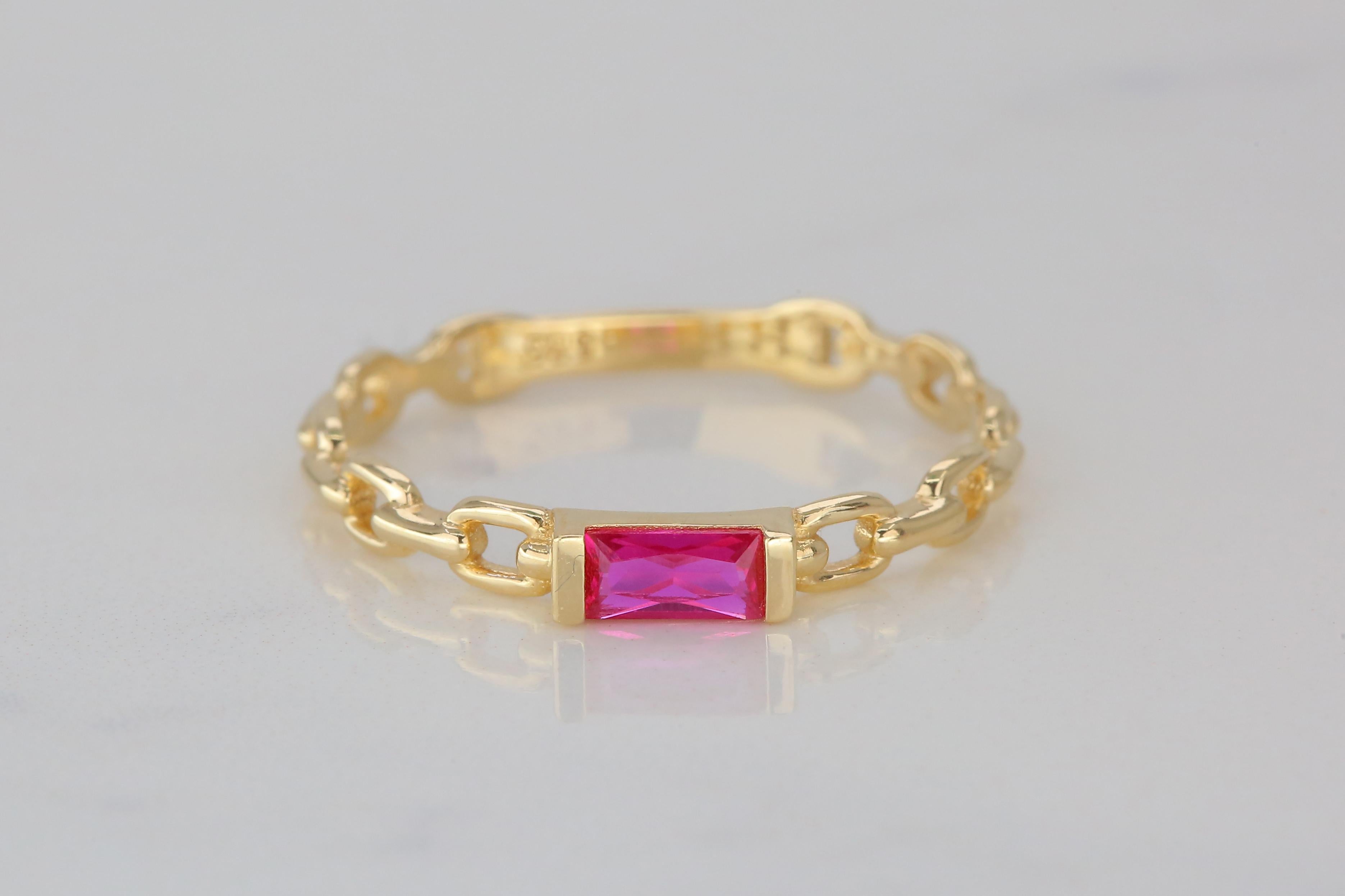 For Sale:  14 K Solid Gold Chain Link Ring -with Pink Quartz, Modern Minimal Ring 2