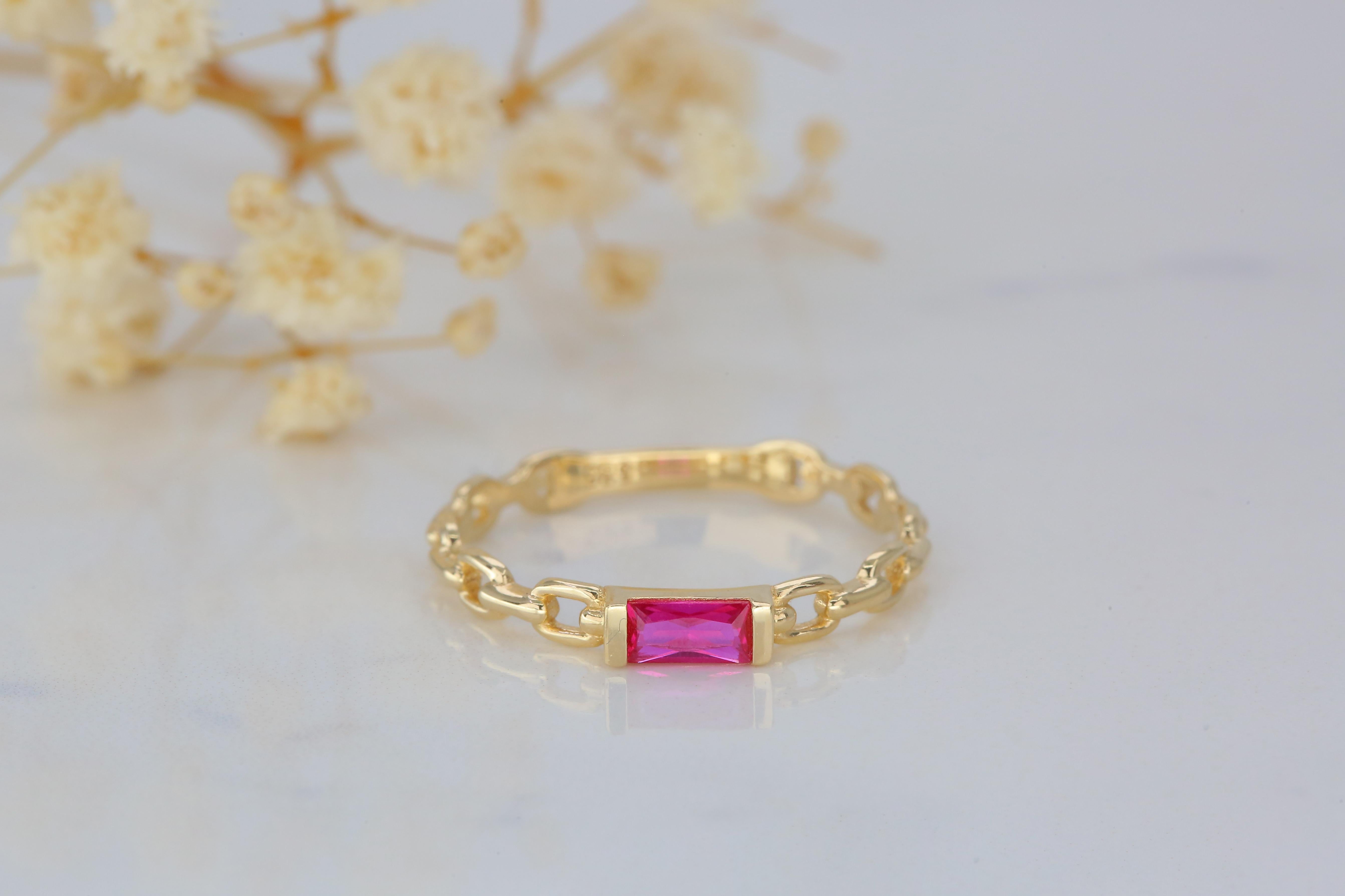 For Sale:  14 K Solid Gold Chain Link Ring -with Pink Quartz, Modern Minimal Ring 3