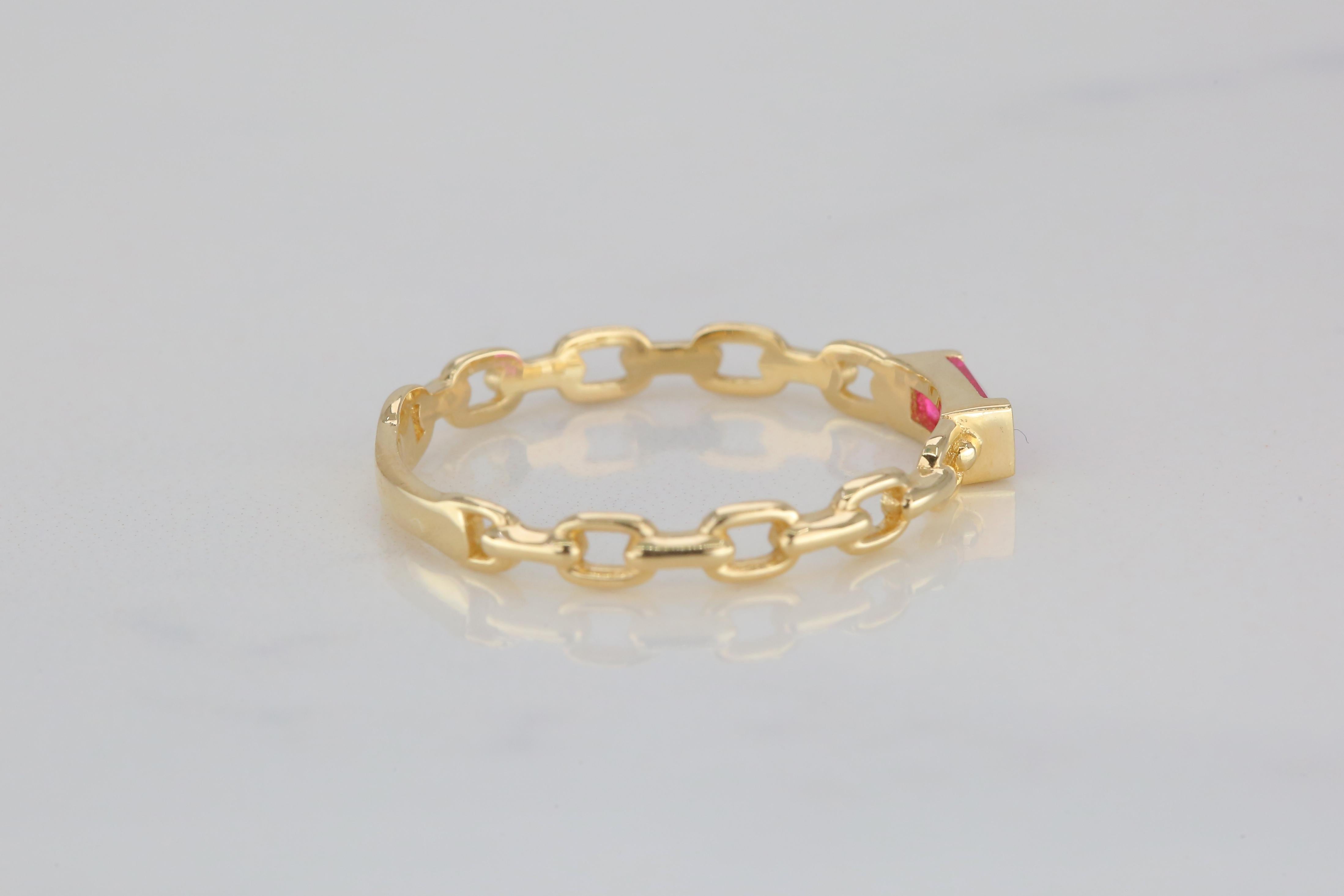 For Sale:  14 K Solid Gold Chain Link Ring -with Pink Quartz, Modern Minimal Ring 4