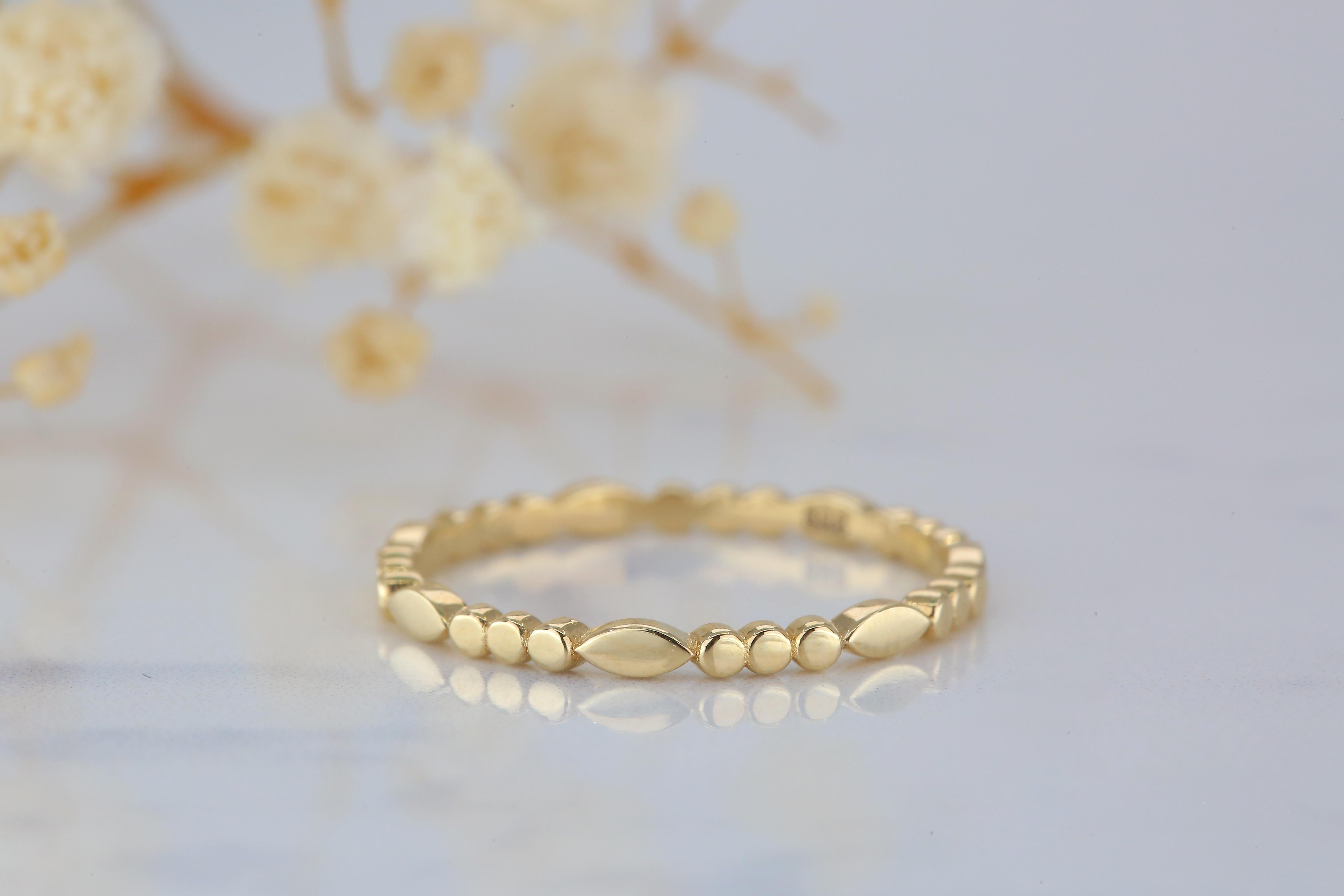 For Sale:  14 K Solid Gold Round Dot Ring Chain Link Ring, Modern Minimal Band Ring 5