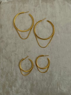 14 K Solid Gold Snake Chain Small Hoops Motion Minimal Small Greek Earrings