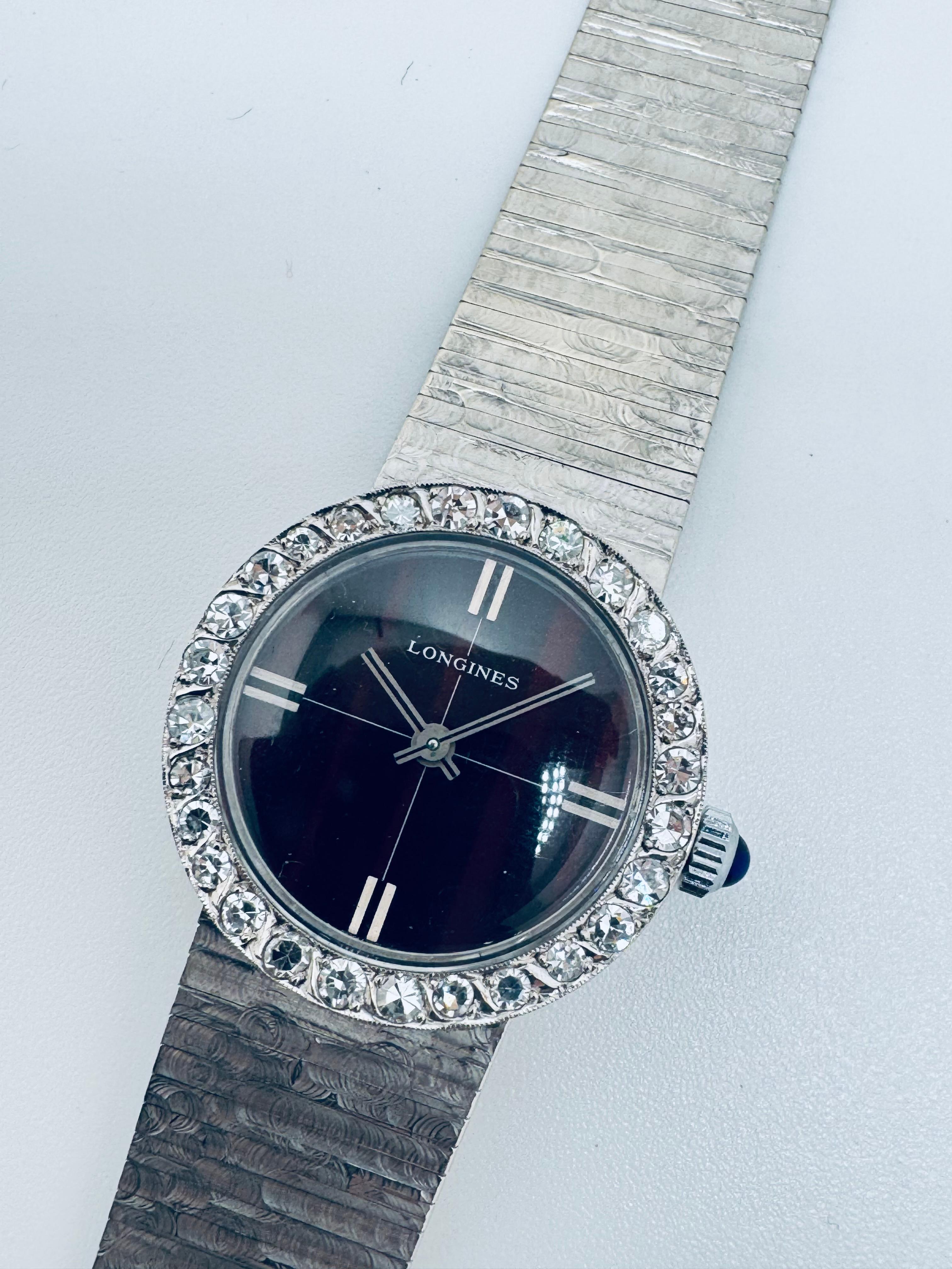 Art déco 14 K White Gold Longines Women's Watch en vente