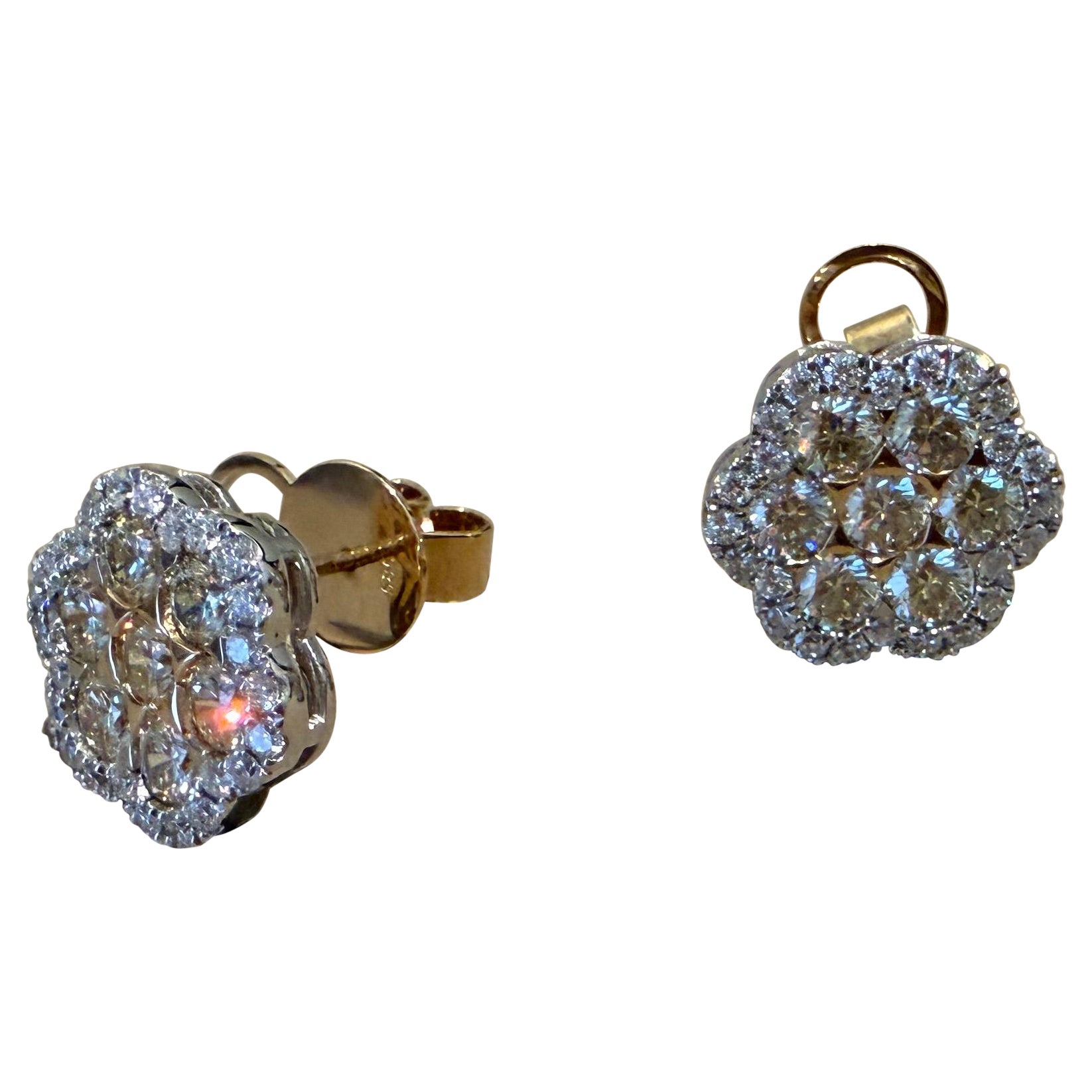 Pendientes de oro amarillo y blanco de 14 K Flor de diamantes en venta