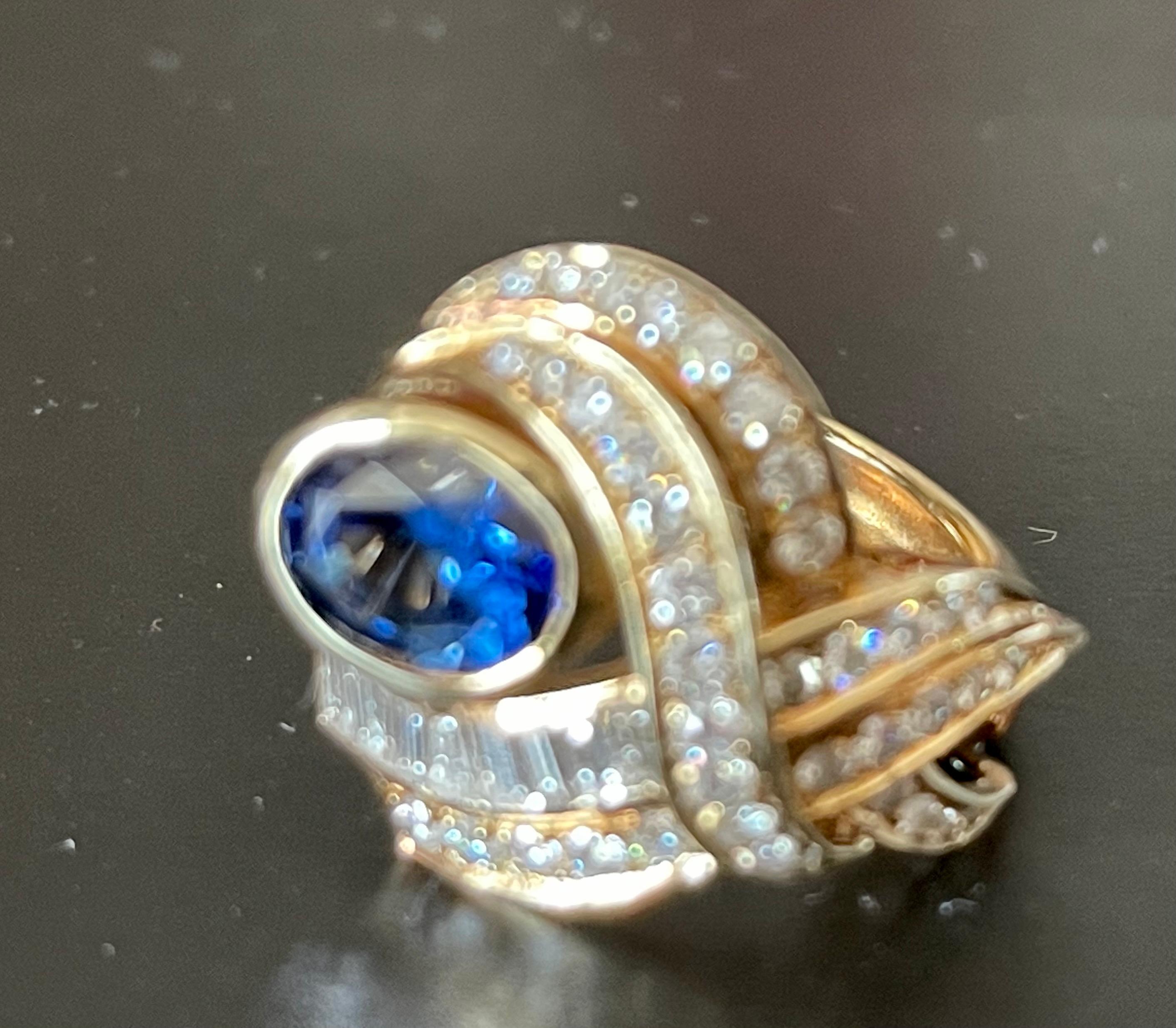 14 K Yellow Gold 1980s Cocktail Ring Sapphire Diamonds For Sale 1