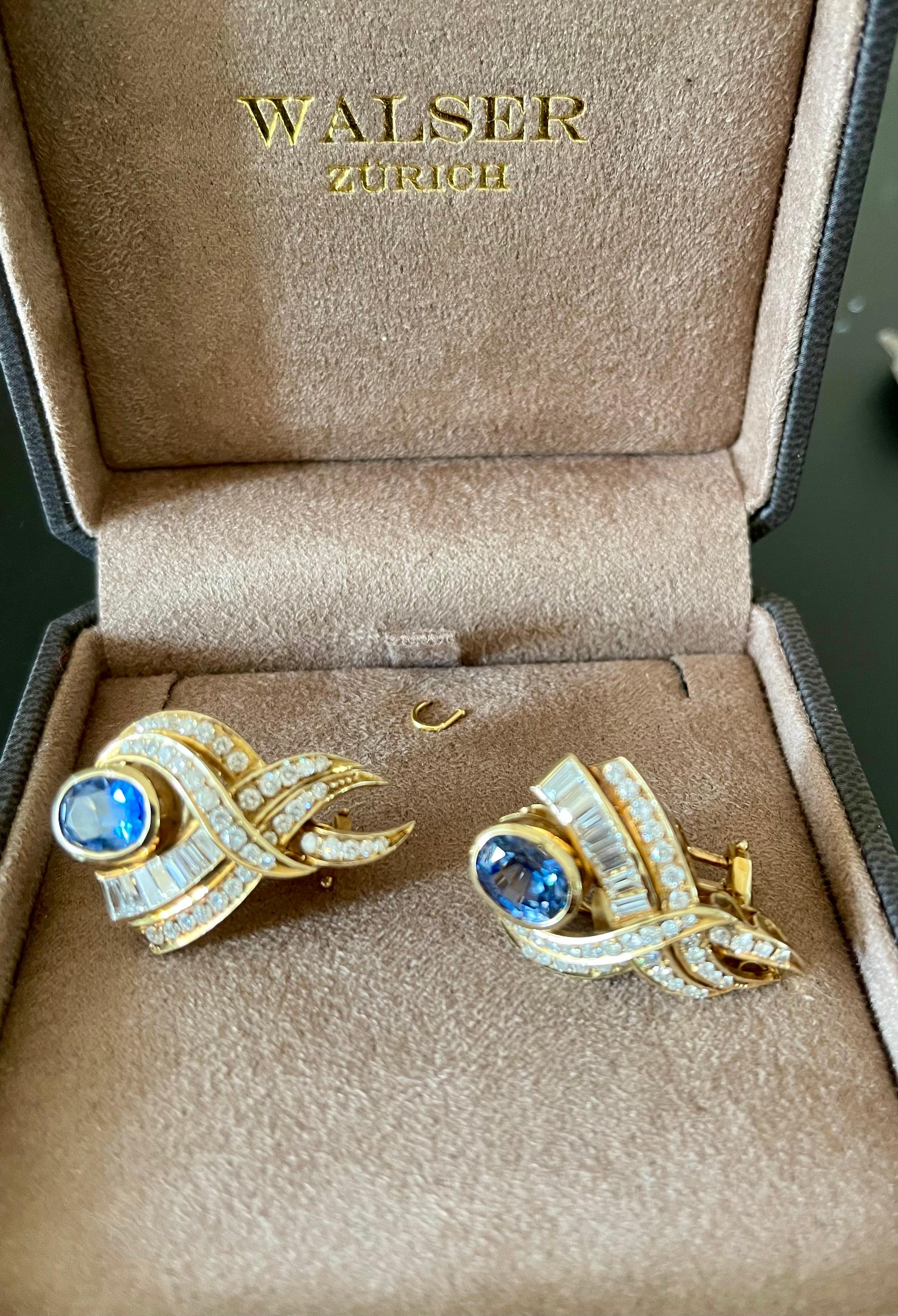 14 K Yellow Gold 1980s Ear Clips Sapphire Diamonds For Sale 4