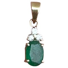 14 Karat 1.00 Carat Oval-Emerald and Diamond Drop Pendant