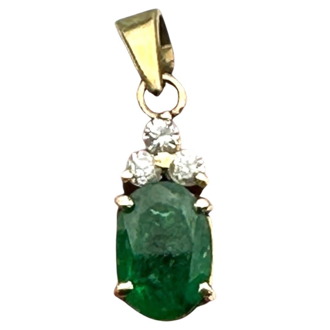 14 Karat 1.00 Carat Oval-Emerald and Diamond Drop Pendant