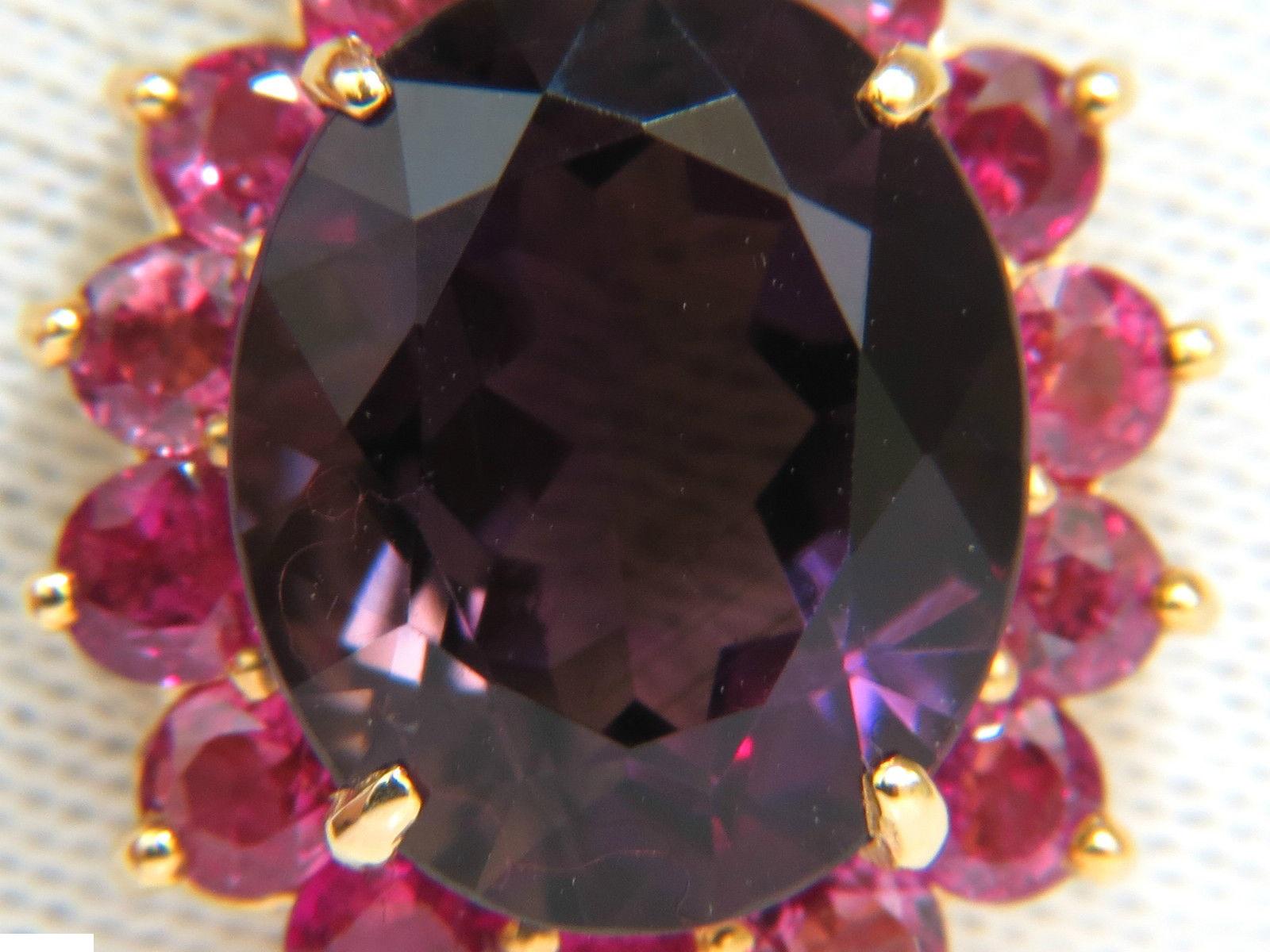 Oval Cut 14 Karat 13.5 Carat Natural Amethyst Ruby Diamonds Cluster Halo Pendant